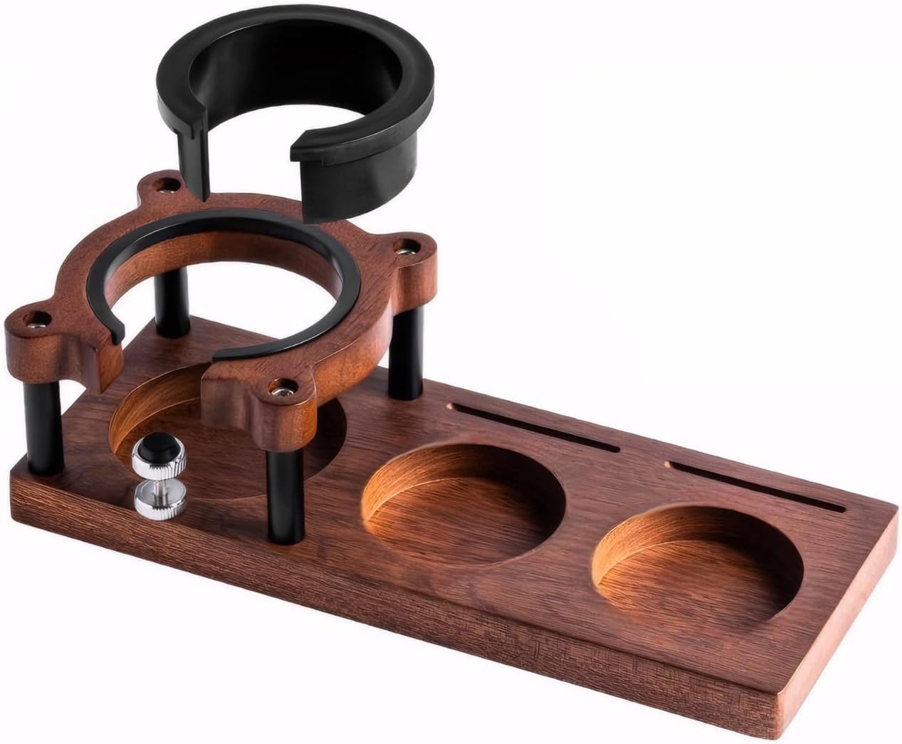 Solid wood espresso tamper - Adjustable height 51-58 mm Coffee tamper and portafilter holder - Non-slip multifunctional espresso organizer - For storing coffee accessories - Portafilter holder