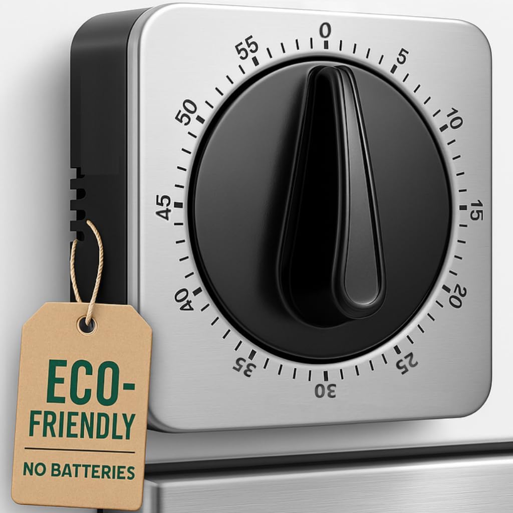 Kitchen Timer - Mechanical Egg Timer - Battery-Free - 100% Mechanical Kitchen Clock - Stainless Steel Housing - Kitchen Clock - Stopwatch - Countdown Reminder - Magnetic Kitchen Clock - Egg Timer grey