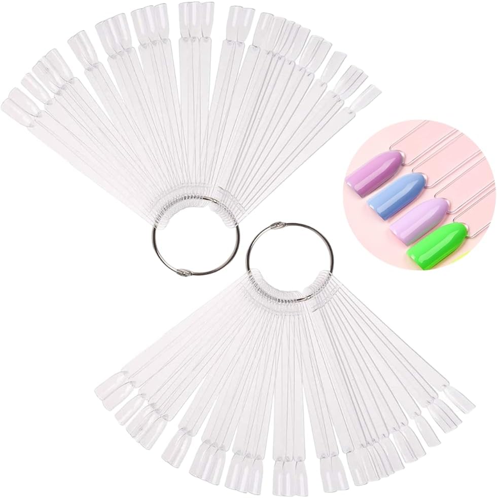 100 transparent nail sticks in wave shape, nail polish sticks, nail display sticks, transparent plastic pointed color sticks with metal ring for salons and beginners