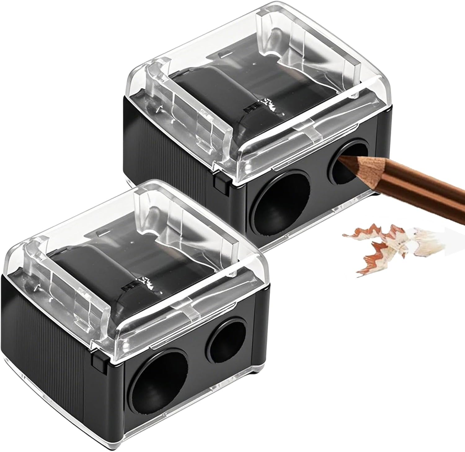 2-piece eyeliner pencil sharpener, makeup pencil sharpener with 2 holes, compact eyebrow pencil sharpener for different sizes of eyebrow pencils, eyeliner pencils, lip liners, etc., easy to clean black