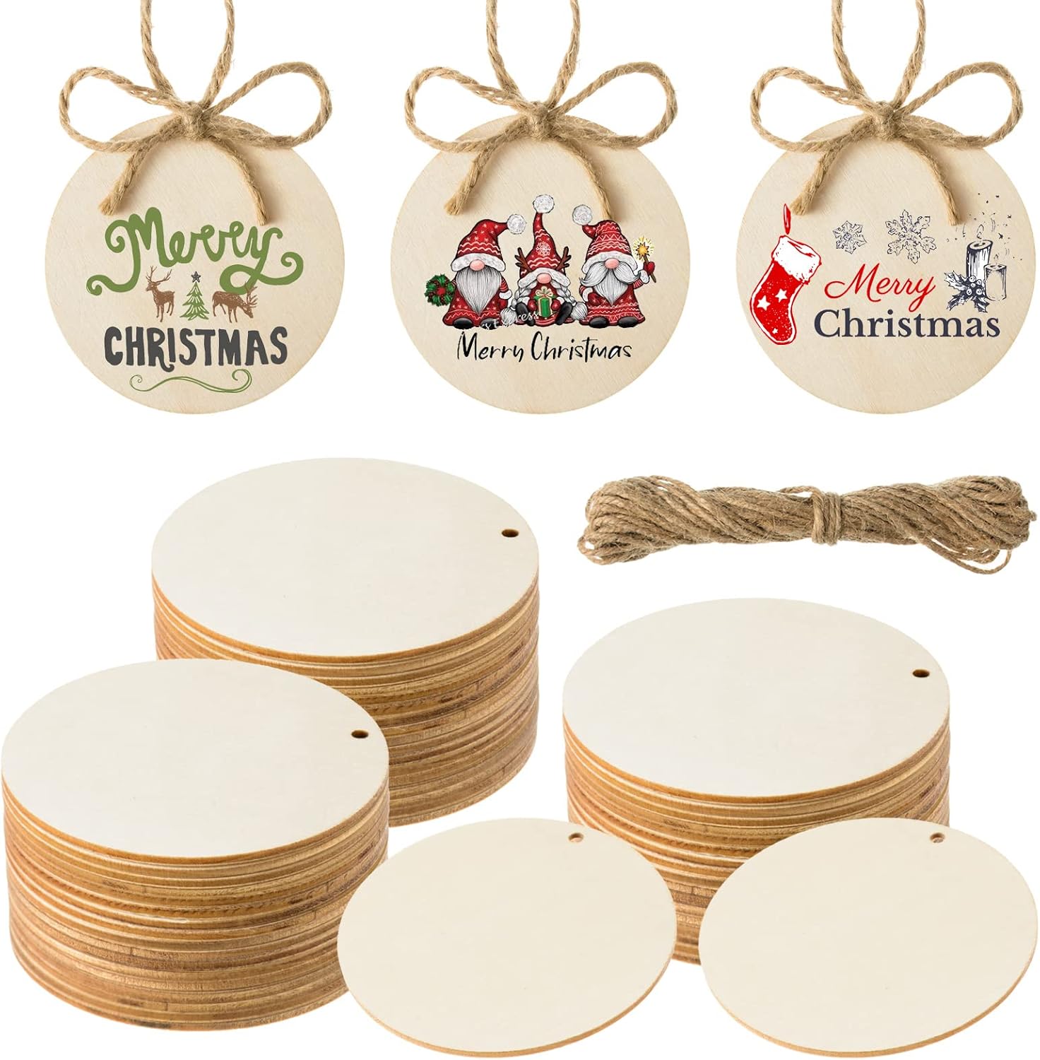 Wooden circles - Perforated - 60 pieces - Perforated wooden circles - Handwritten labels - Wooden hangtags - Blank wooden circles for signs, ornaments, gift labels, Christmas decorations