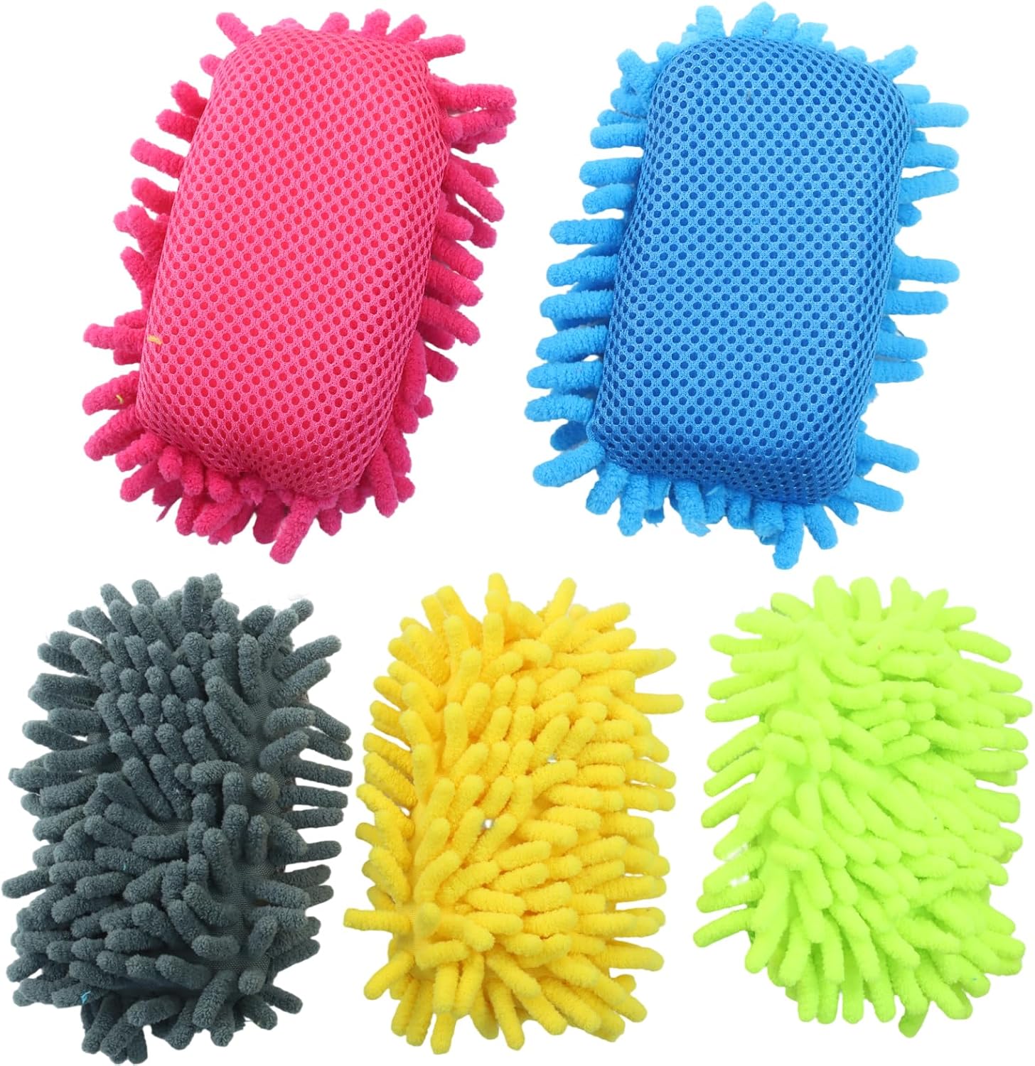 Biaungdo 5 Pack Washable Whiteboard Eraser, Microfiber Shag Dry Eraser for Classroom Teacher Supplies, Office, Home Grey, Blue, Green, Yellow, Pink