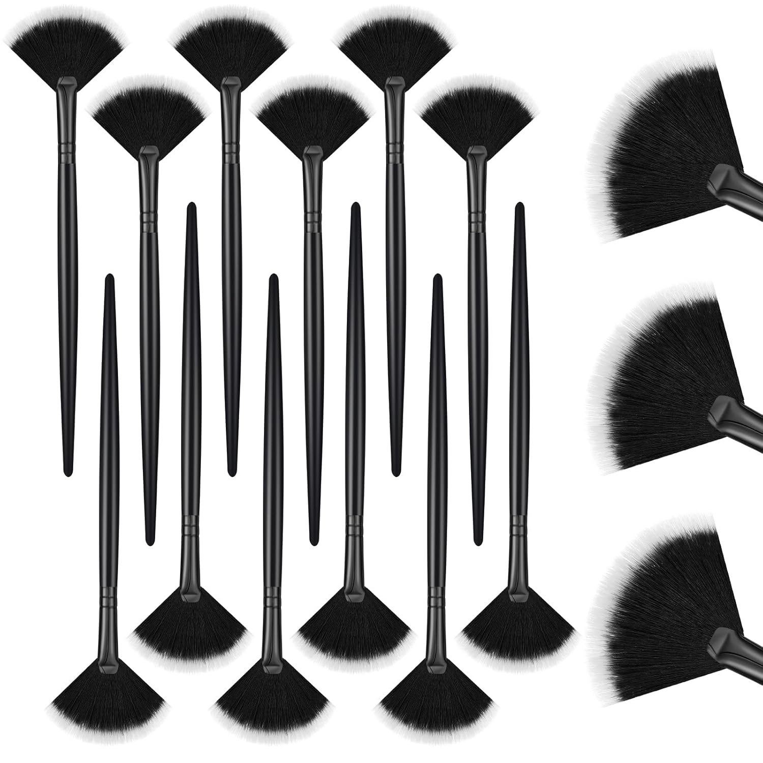 12 Pcs Soft Facial Fan Brush Blush Makeup Brush Face Mask Acid Applicator Multi Use Cosmetic Tools for Peel Mask Makeup for Mud Cream Black