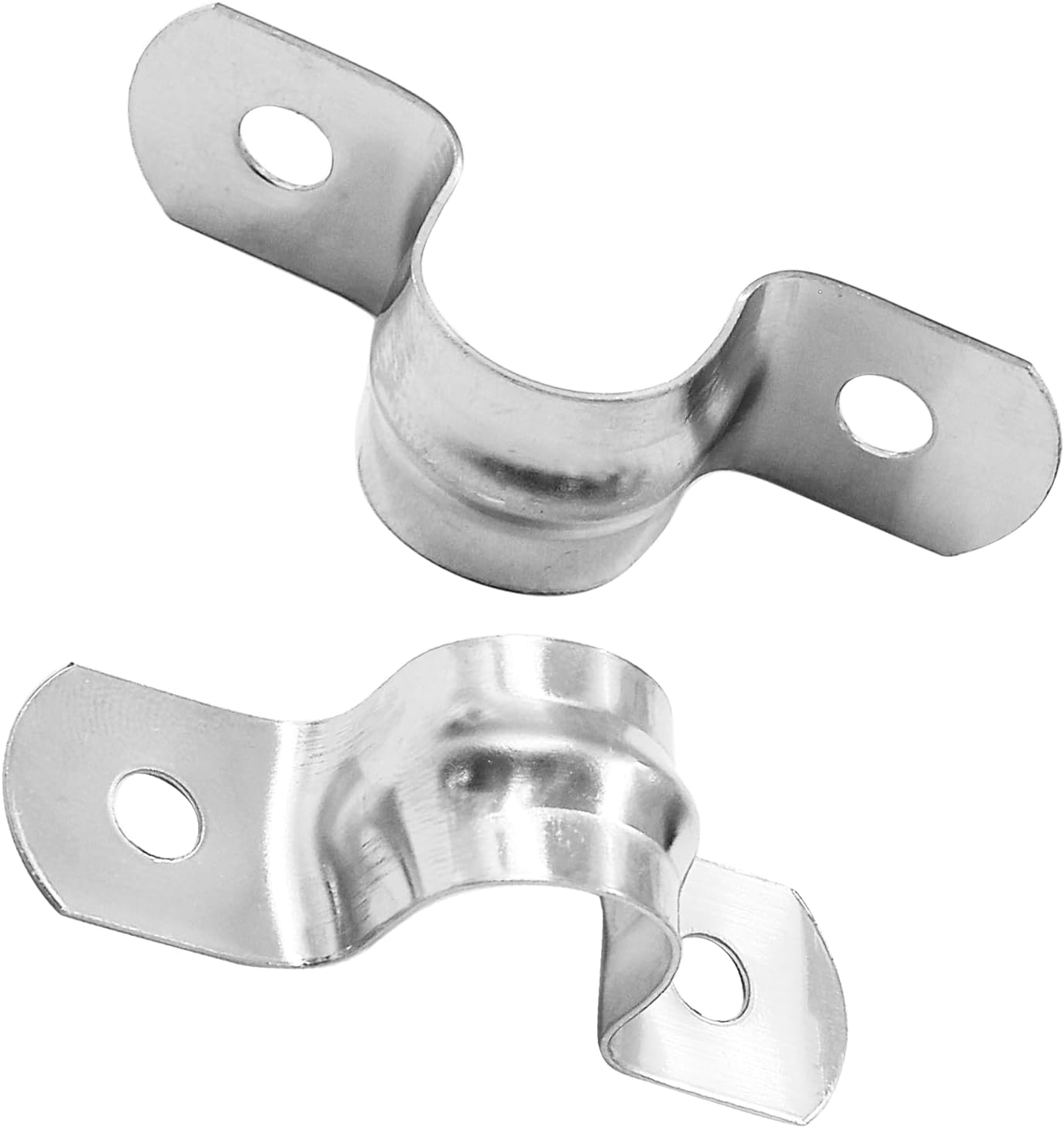 Biaungdo 30 Pcs M12 Rigid Pipe Strap, 1/2" Stainless Steel Two Hole Strap U Bracket Pipe Clamps Heavy Duty Conduit Clamps Tension Tube Clip Cable Clamp Hanger with 2 Holes for Pipe Cable Silver