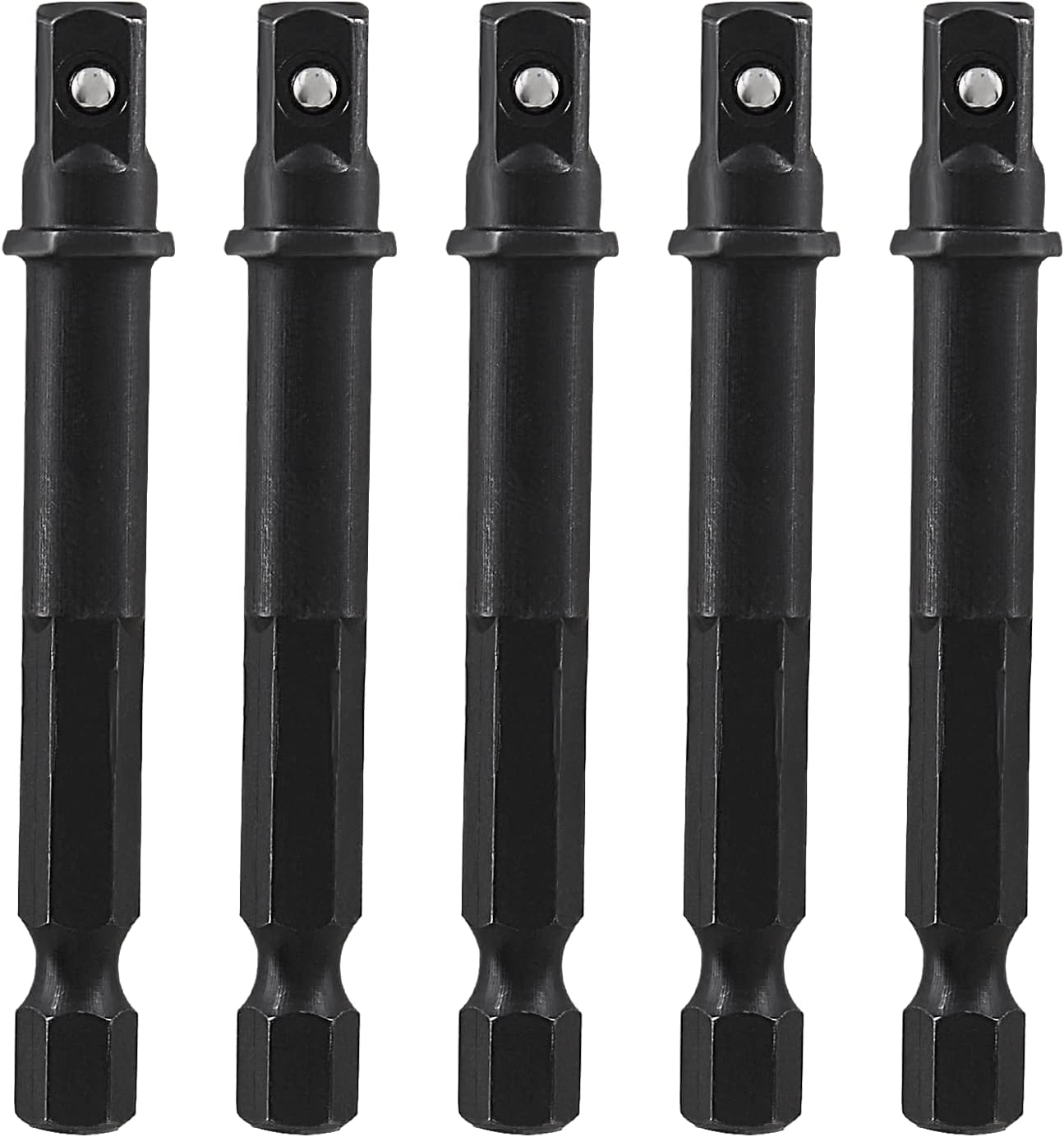 Biaungdo Square Socket Bit Adapter, 5 Pcs 1/4 Hex Impact Socket Extension Socket Driver Bits Set Impact Socket Adapter for Automotive DIY Drills 1/4 Hex Shank, Black
