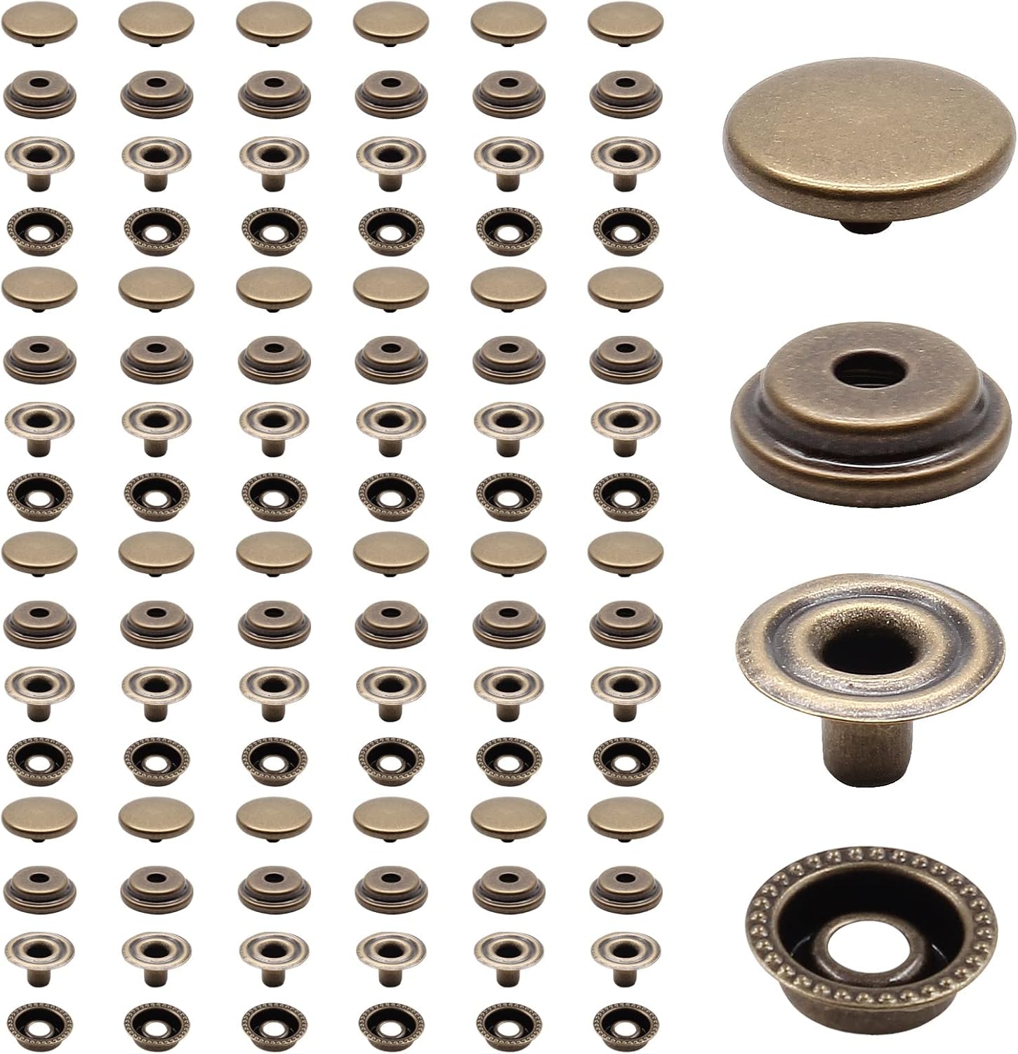 Biaungdo 200pc 15mm Heavy Duty Snap Fasteners Kit, Metal Leather Snap Button Press Stud Cap for Canvas, Marine, Boat, Bronzer 4 Components, 50pc Each