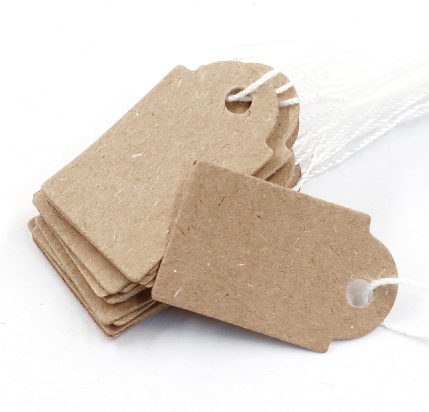 Biaungdo 200 Pcs Brown Price Tags with String Attached, 15x25mm/0.59x1inch Small Writable Label Tags Kraft Paper Gift Tag with Elastic String for Jewelry, Crafts, Pricing, Hanging & Gift Tagging