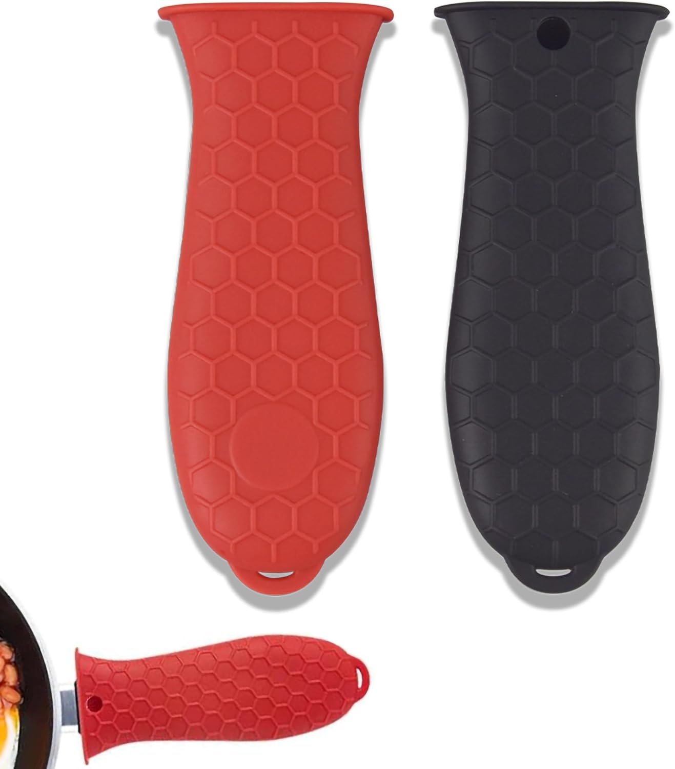 Bangp Silicone Hot Handle Holder,2 Pack,Heat-Insulated Containers for Household Use,Dishwasher Safe Silicone Pot Holder Hot Skillet,Reusable Heat Protection Up to 500° - Red & Black