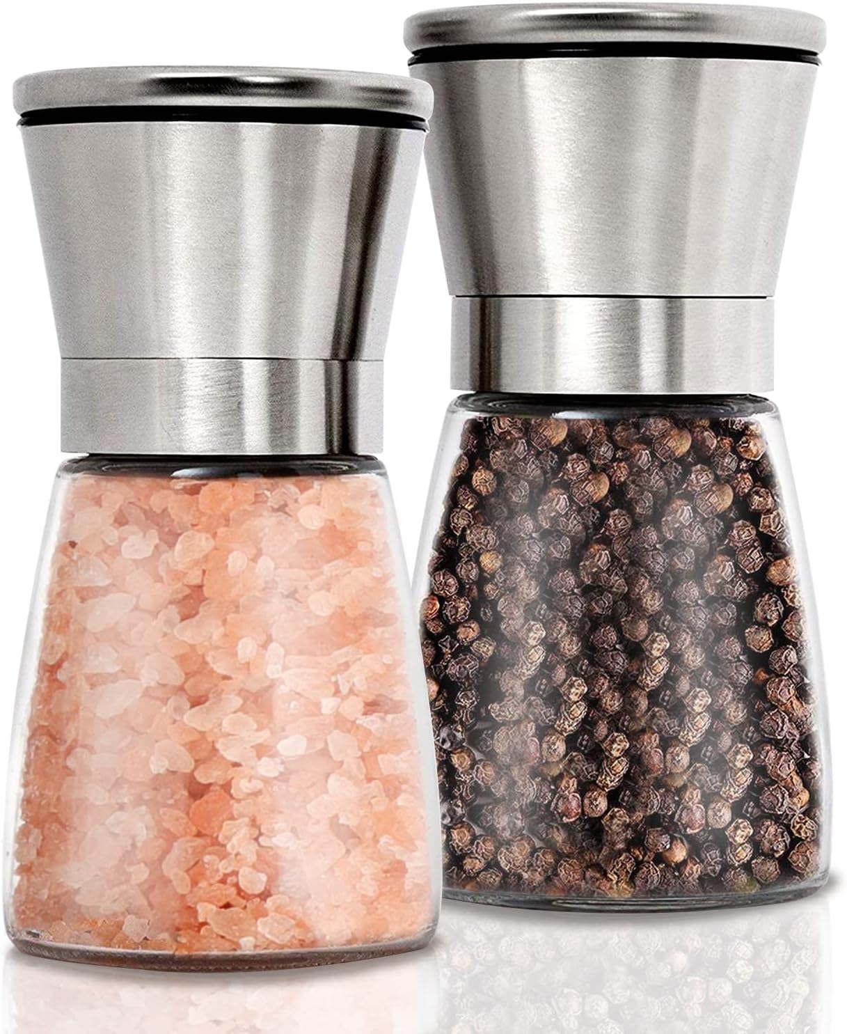Gulex® Salt and Pepper Grinder Set Pepper Mill, Sea Salt Shaker Refillable, Adjustable Coarseness, Stainless Steel with Ceramic Rotor Set of 2
