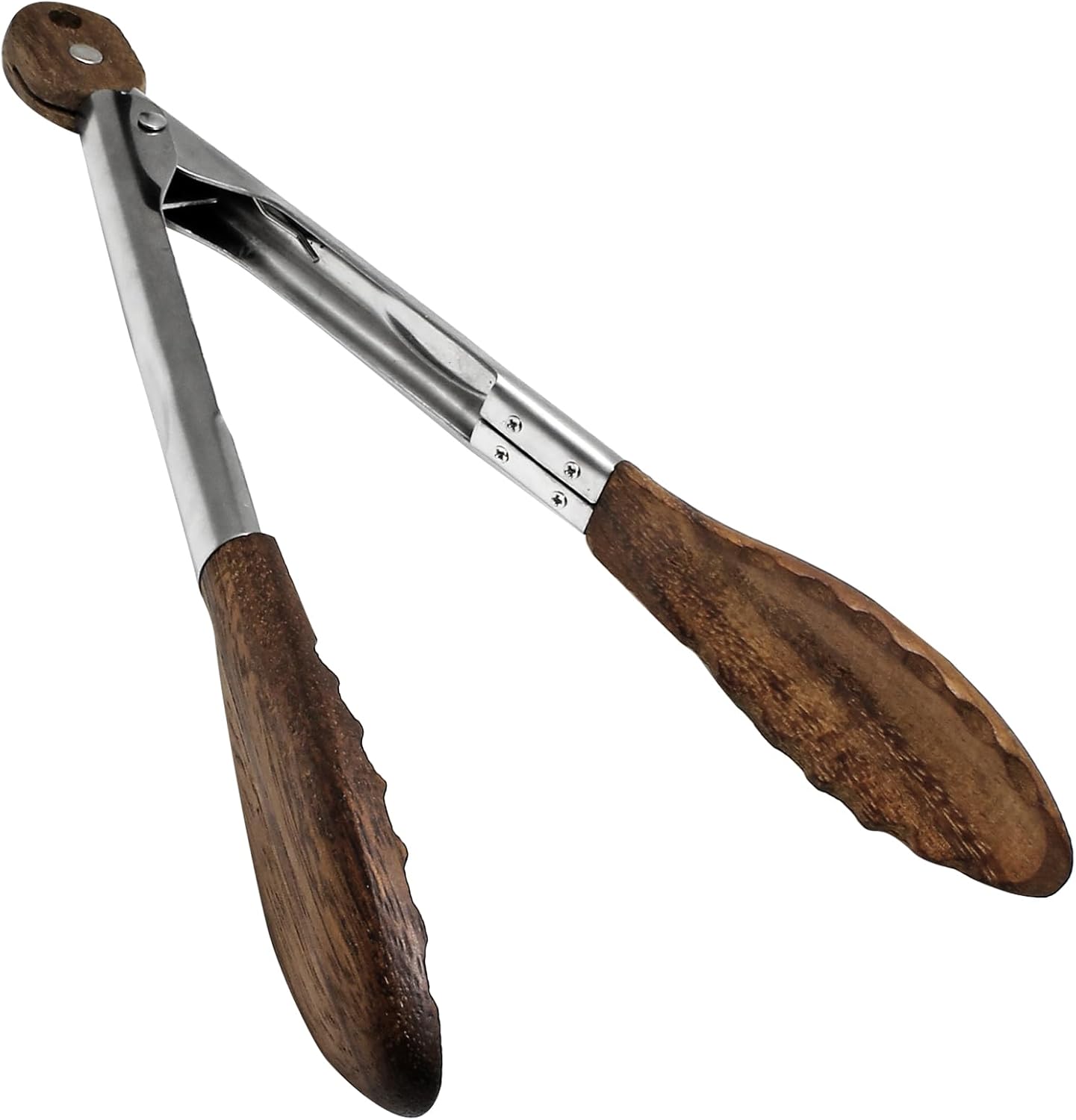 Biaungdo Wooden Tongs for Cooking, 9 Inch Walnut Wooden kitchen Tongs, Stainless Steel Salad Tong with Wood Tip for Serving Food, Grilling, Cooking Utensils Set Pull Lock