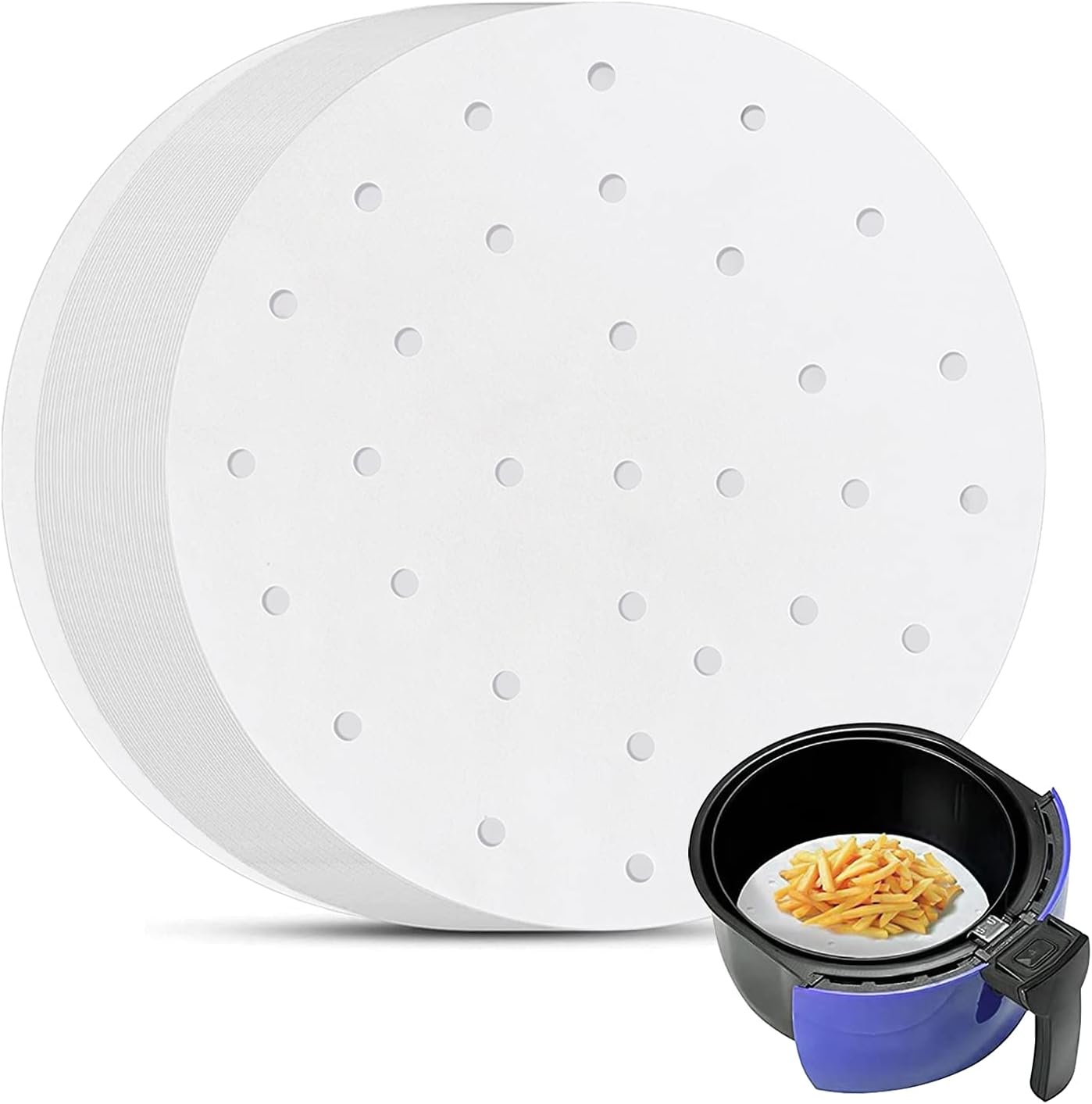 YQL 7 Inch Air Fryer Liner,200PCS Parchment Paper for Air Fryer Precut Perforated Parchment Paper Steaming Paper for Steaming Basket and More