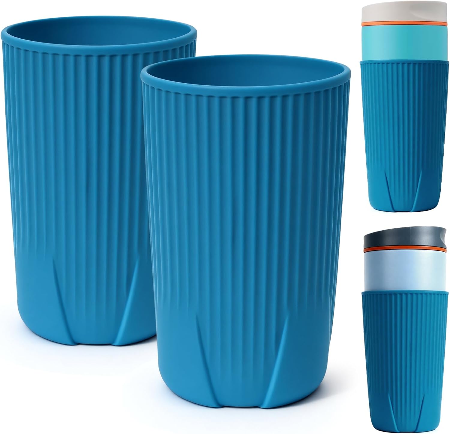 YQL 2-Pack Silicone Water Bottle Boot for Owala 20oz SmoothSip Slider Tumbler – Half-Wrap Protective Cup Sleeve, Anti-Slip Silicone Base for Travel Mug, Reusable & Dishwasher Safe Blue