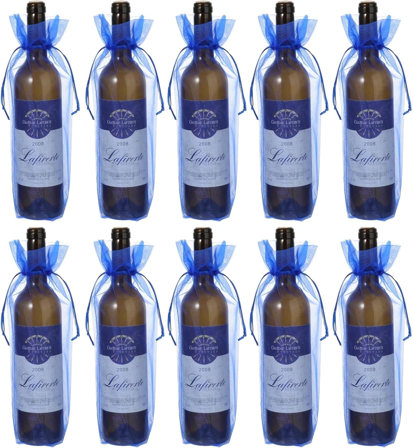 20Pcs Organza Wine Gift Bags with Drawstrings, Mesh Wine Bottle Covers for Wedding, Birthday, Shower Party Favor, Housewarming Royal Blue