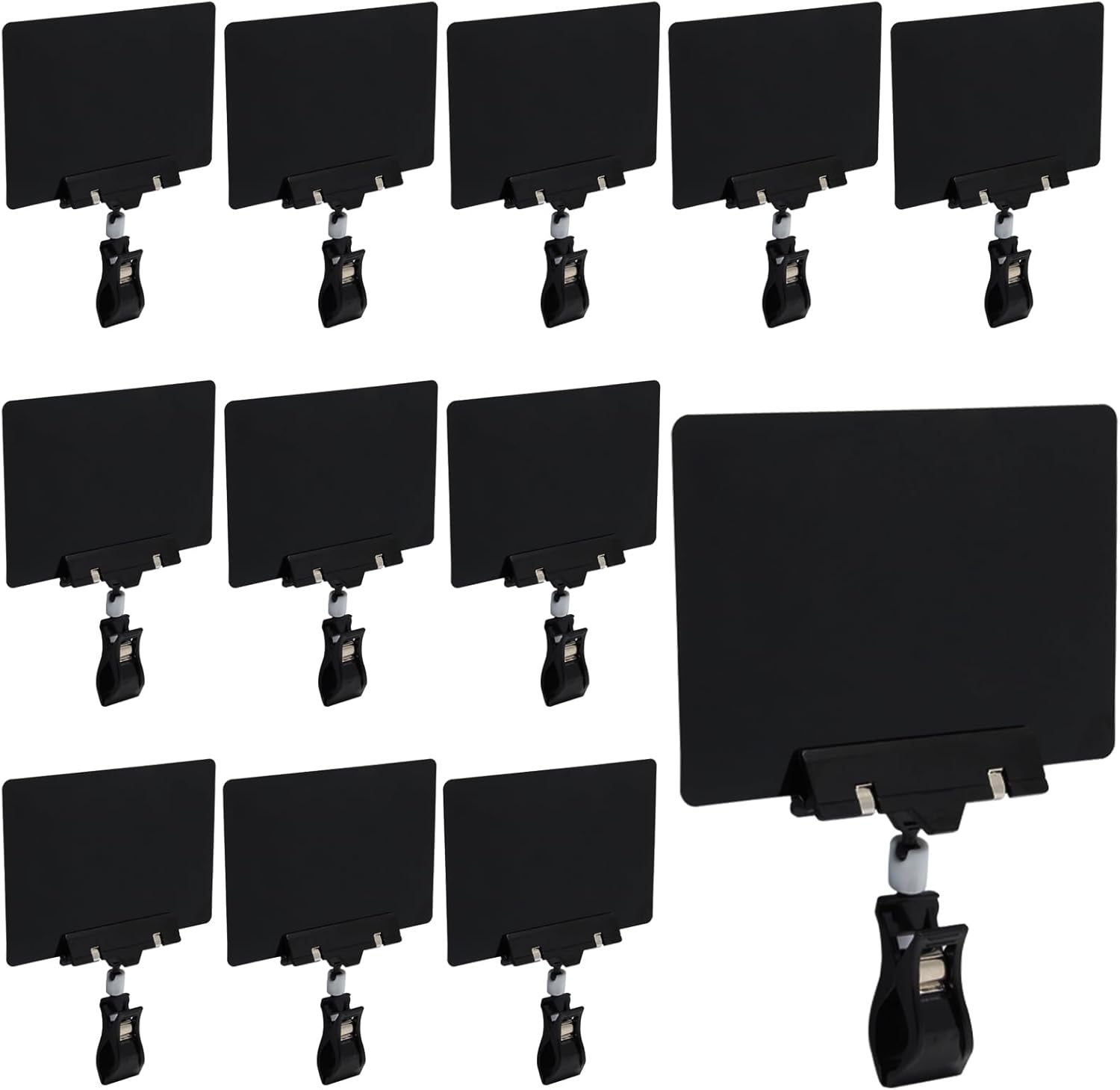 Biaungdo 12 Pcs Plastic Chalkboard Sign with Rotating Clip, Erasable Blackboard Price Tags Double Sided Waterproof Blackboard Clips Display Clip Holder for Shelves,Store,Business, Supermarket Black