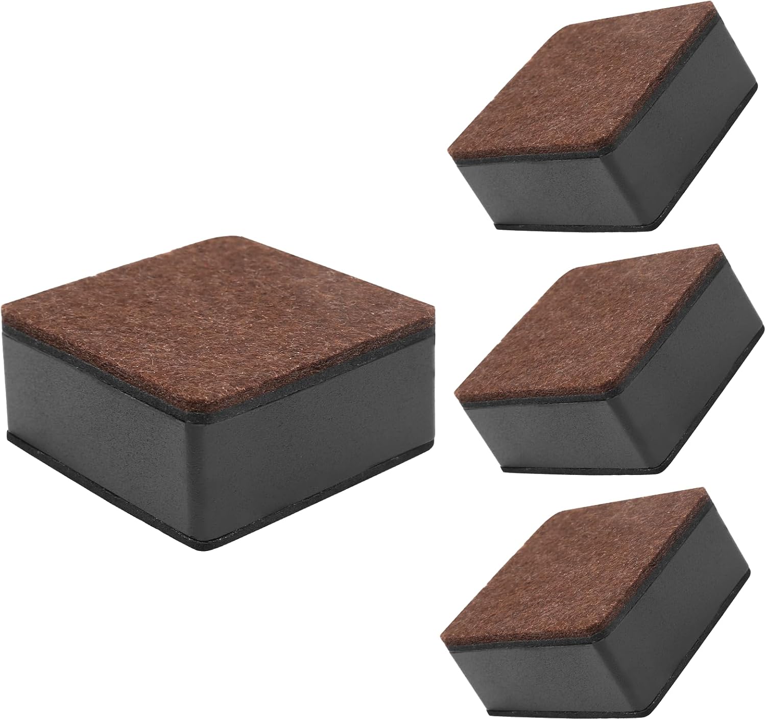 Biaungdo 4 Pcs Self-Adhesive Furniture Risers, Square Furniture Bed Risers, Heavy Duty Carbon Steel Table Sofa Couch Chair Lift Risers with Felt Pad Add 1.2" Height, Black