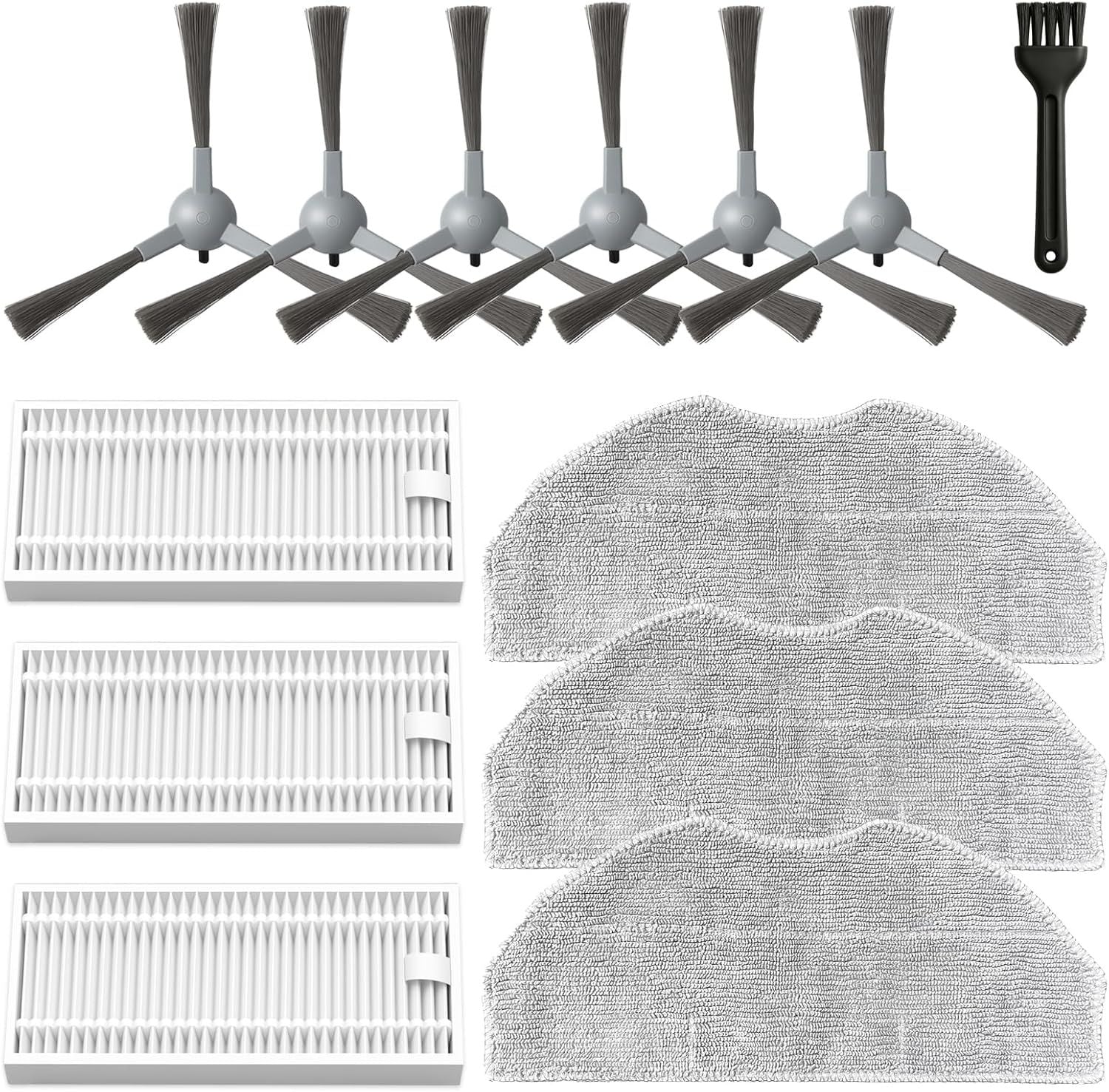 Accessories Kit or ROPVACNIC S1, or Tipdiy G90, or betboyles V75S, or VIPSUN Z1, or PrettyCare C2 Robot Vacuum Replacement Parts, 6 Side Brush, 3 HEPA ilter, 3 Mop Pad