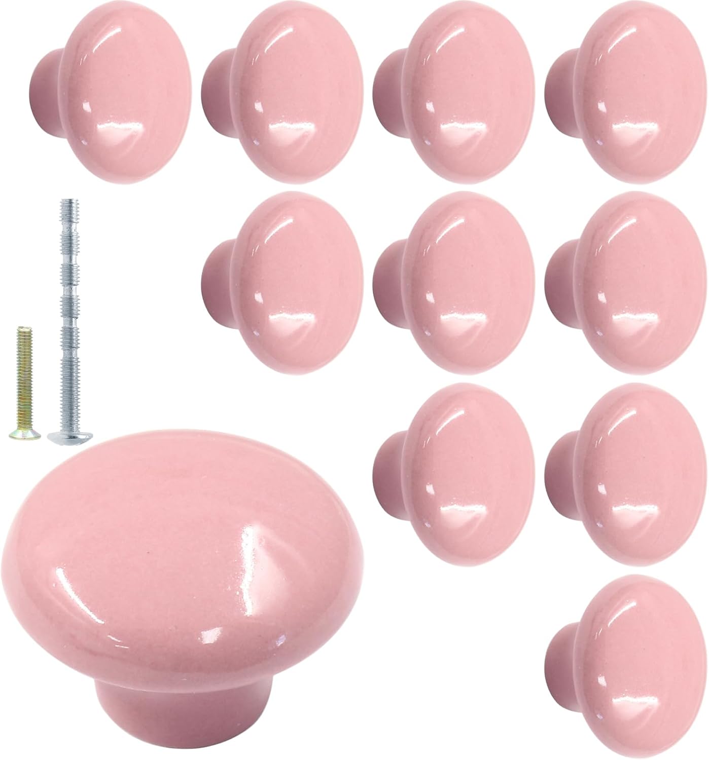 Biaungdo 10 Pack Ceramic Door Knobs, Retro Ceramic Dresser Knobs, Round Cabinet Knobs, Decorative Drawer Knobs Pulls for Cabinet, Closet, Drawer, Cupboard Pink