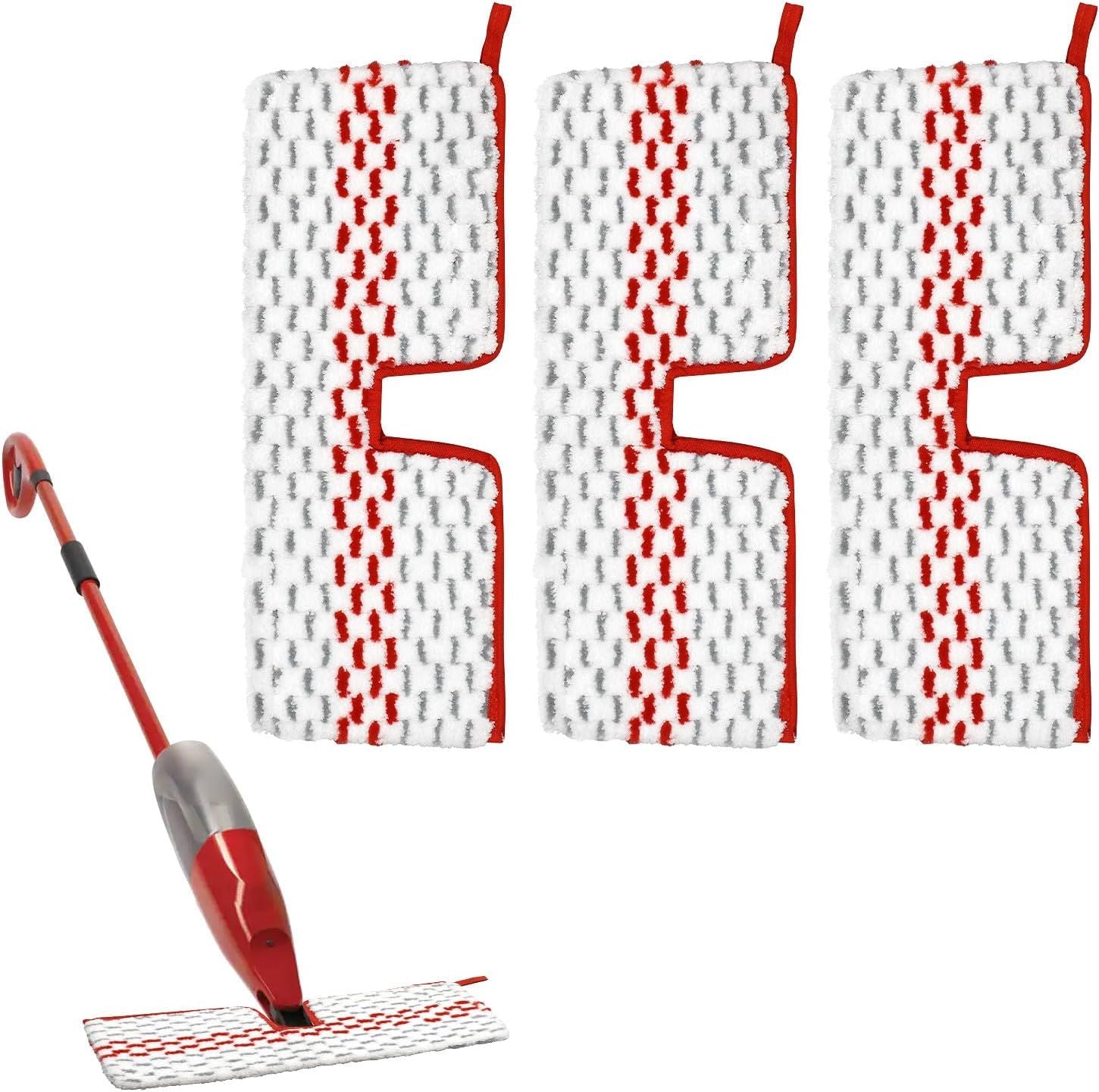Microiber Spray Mop Pads Compatible with Oceda ProMist MAX, Dual-Action Washable lip Mop Pads Replacement or Dry Wet loor Cleaning, 3 Packs Red
