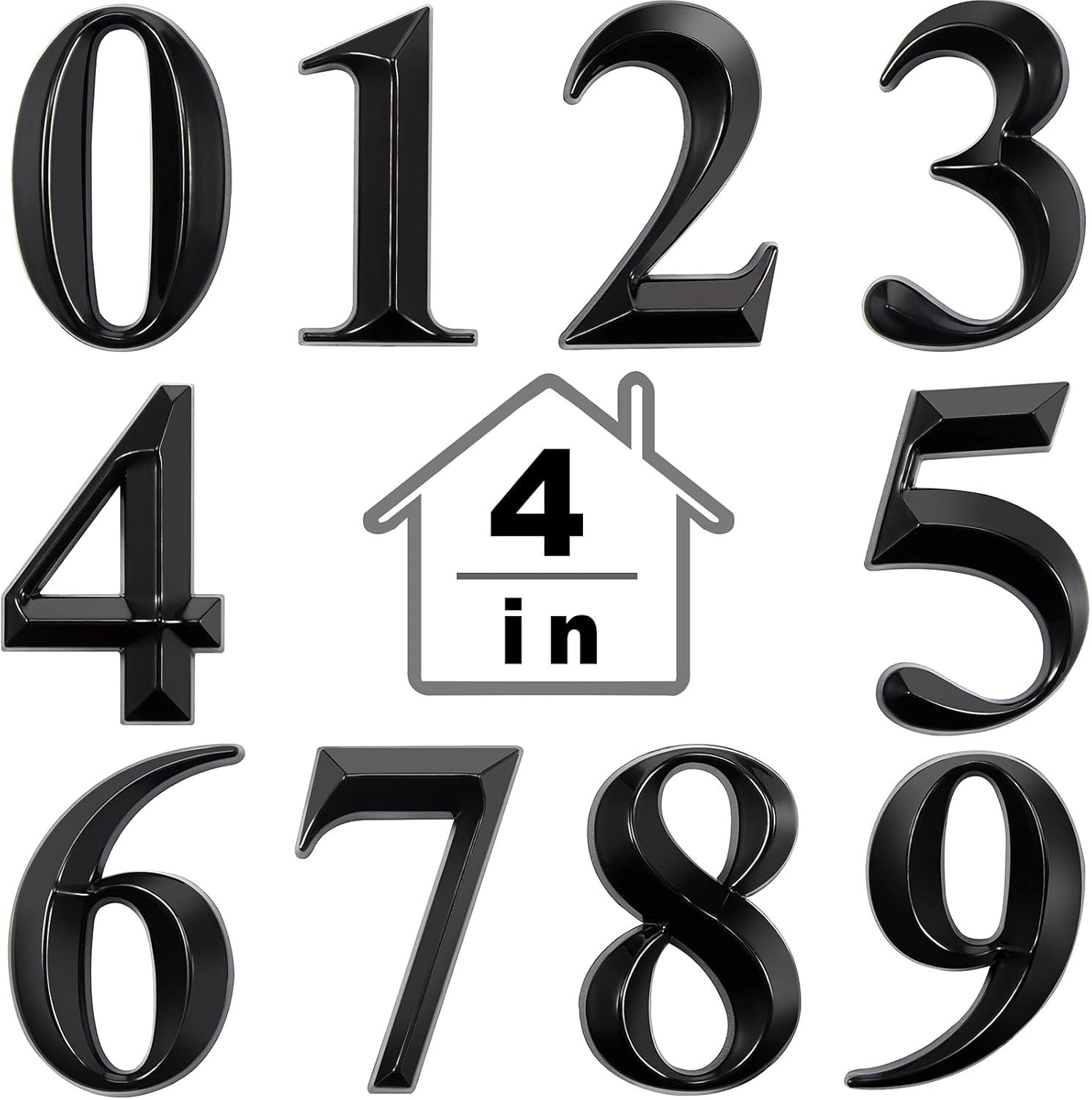 10 Pcs House Numbers 3D Door Mailbox Numbers 0-9 Sel Adhesive House Door Street Address Stickers or, Apartment, Oice, Hotel Room, Mailbox Signs 4 x 2.5 Inches,Black
