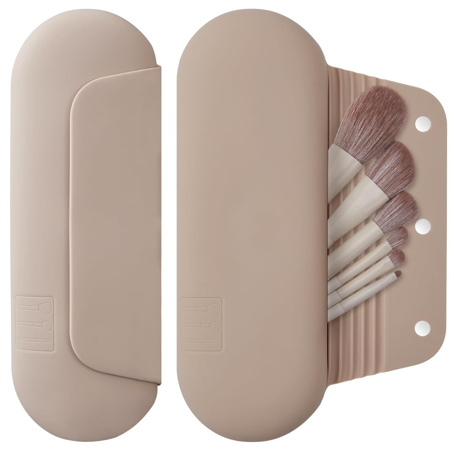 Silicone Makeup Brush Holder Travel Cosmetic Bag:Sot Portable Cosmetic ace Brushes Holder with Upgrade Anti-all Out Magnetic Closure, Large Travel Makeup Brush Case - Walnut
