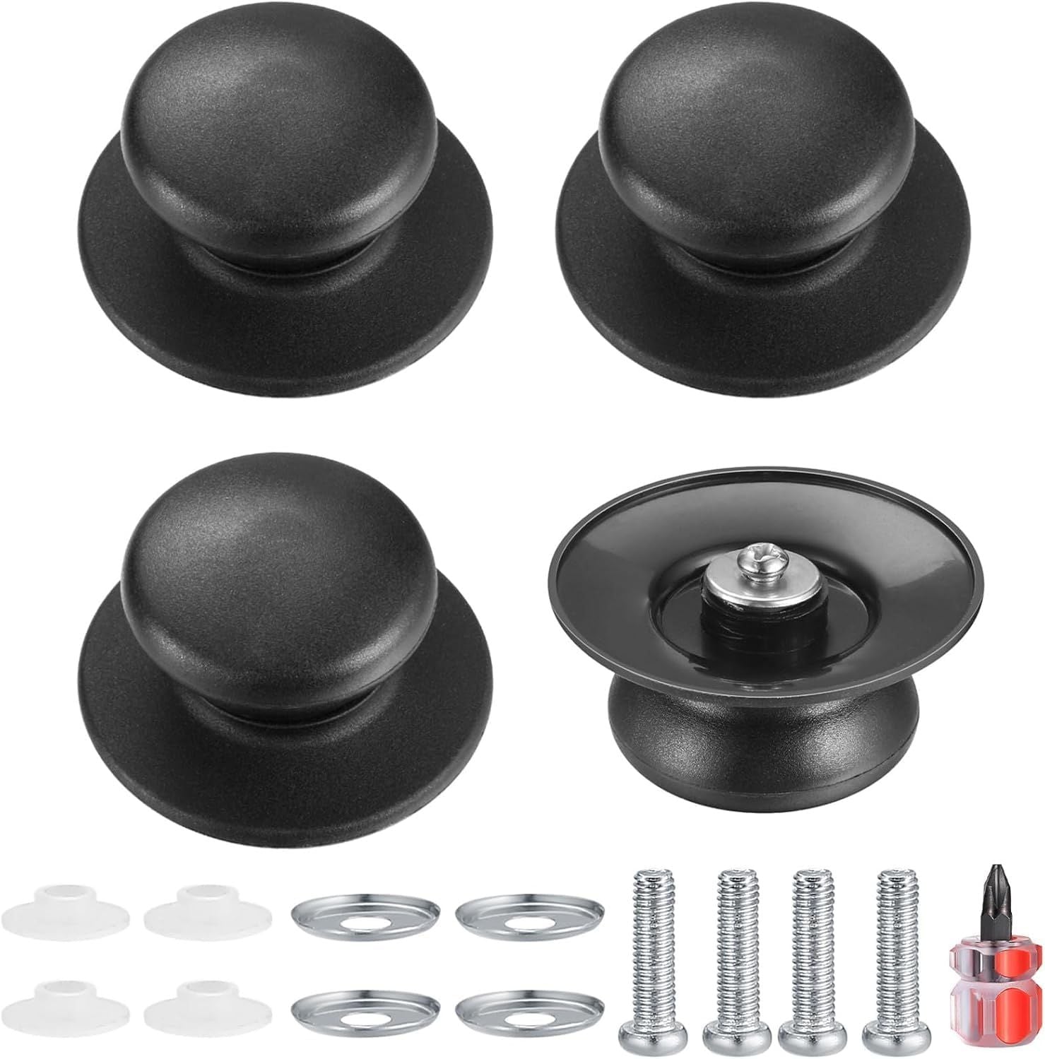 4 Pcs Universal Pot Lid Knobs, Pot Lid Handle Replacement, Pot Cover Knobs, Universal Kitchen Bakelite Top Replacement or Pots and Pans Saucepan Casserole Glass Handles Black