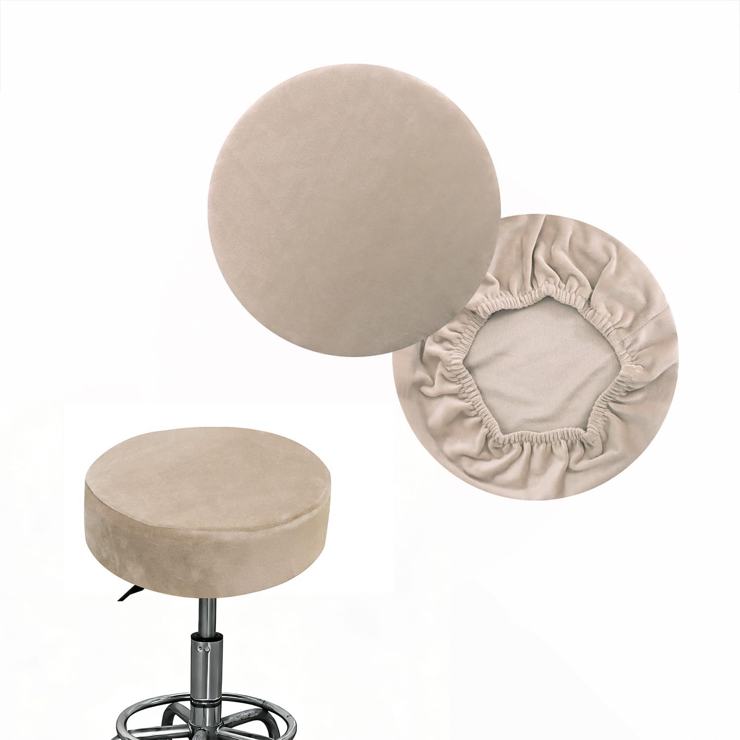 Round Bar Stool Covers Set of 2 Velvet Camel Stretch Large Round Counter Stool Seat Slipcovers 16-18" Washable Removable-Velvet Camel, 2PCS