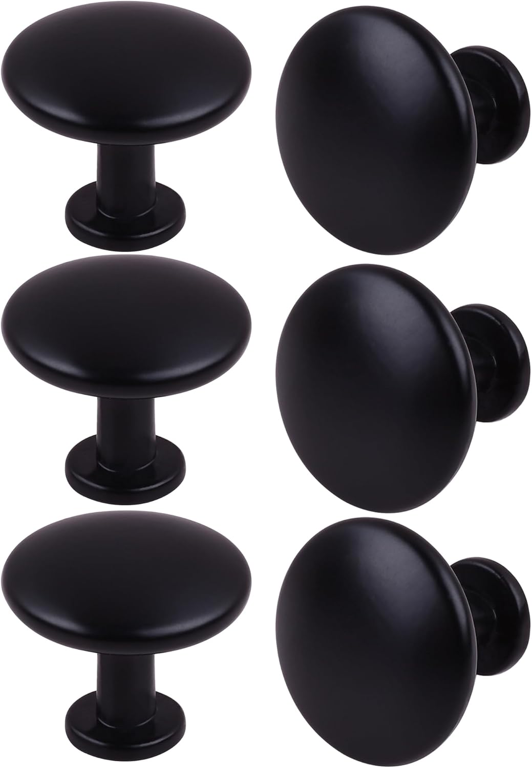 Pack of 6 Round Mushroom Shape Drawer Pulls Varnish Black Furniture Cupboard Aluminium Alloy Dresser Knobs Door Window Pull Handles Cabinet Hardware for Closet Wardrobe Pulls with Screws