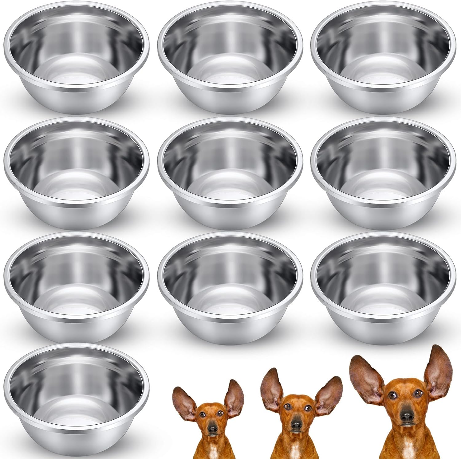 10 Pcs 8 Cup Metal Dog Bowls Stainless Steel Thickened Food Bowls Travel Kennel Food and Water Dish for Medium Large Size Dogs Cats, 64 Oz, Dishwasher Safe