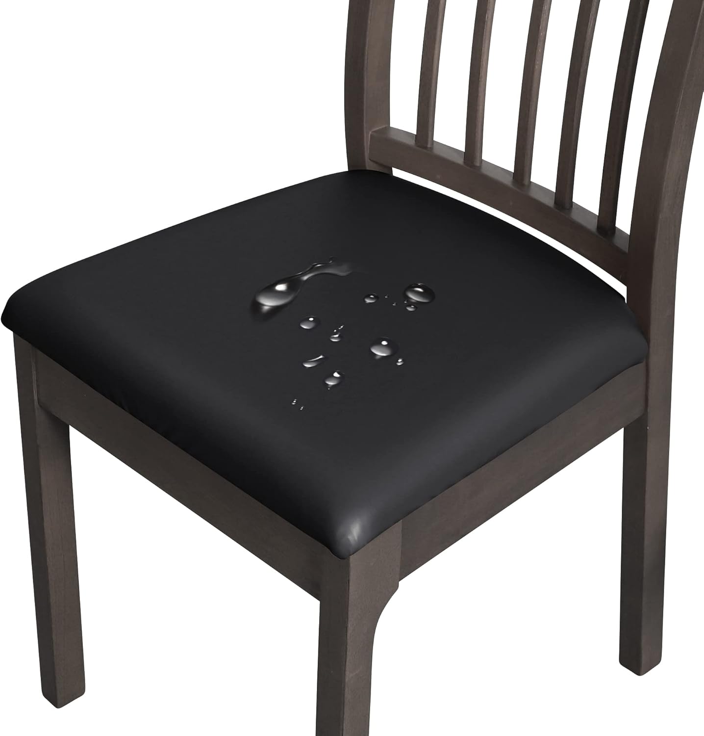 FORCHEER Waterproof PU Leather Chair Seat Covers Set of 4 Black Stretch Dining Room Chair seat Covers Kitchen Chair Seat Slipcovers 18inch Removable Washable