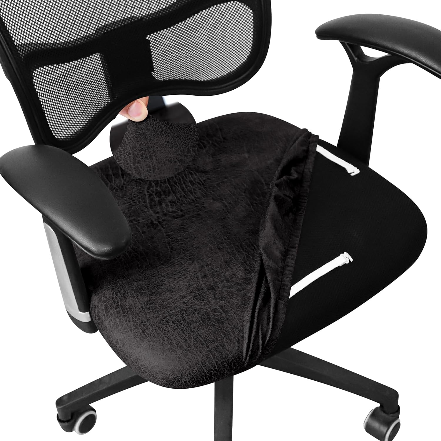 Leather Look Office Chair Seat Covers Set of 2 Black 20inch Square Stretch Seat Slipcovers for Dining Chair Cushions Removable Washable