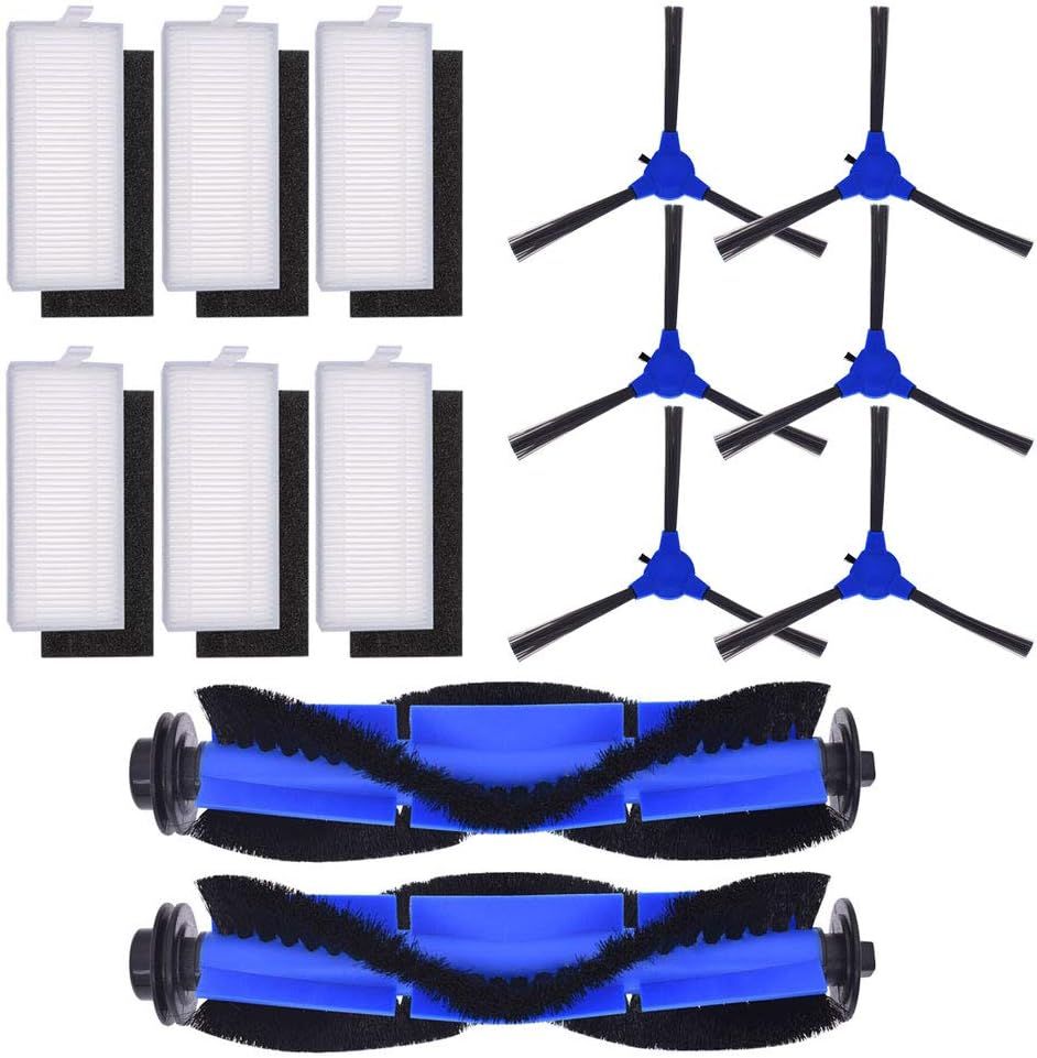 Replacement Parts Compatible with euy RoboVac 11S, 15T, 30, 30C, 15C, 12, 25C, 35C Accessories with 2 Main Rolling Brushes 6 ilter Sets 6 Side Brushes