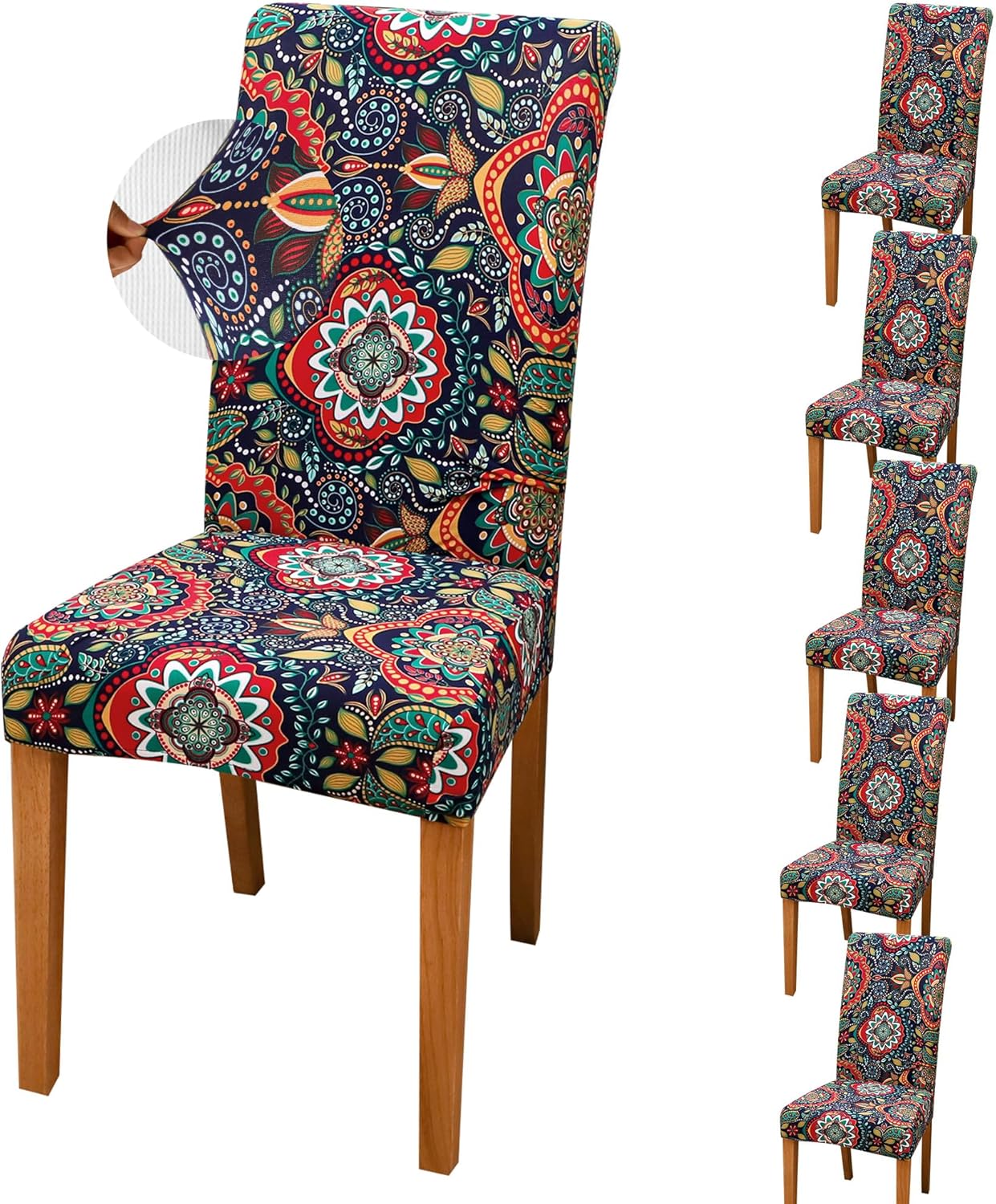 Boho Dining Room Chair Covers Set of 6 Stretch Printed Parson Chair Slipcovers 6 Pieces Washable-Boho MT
