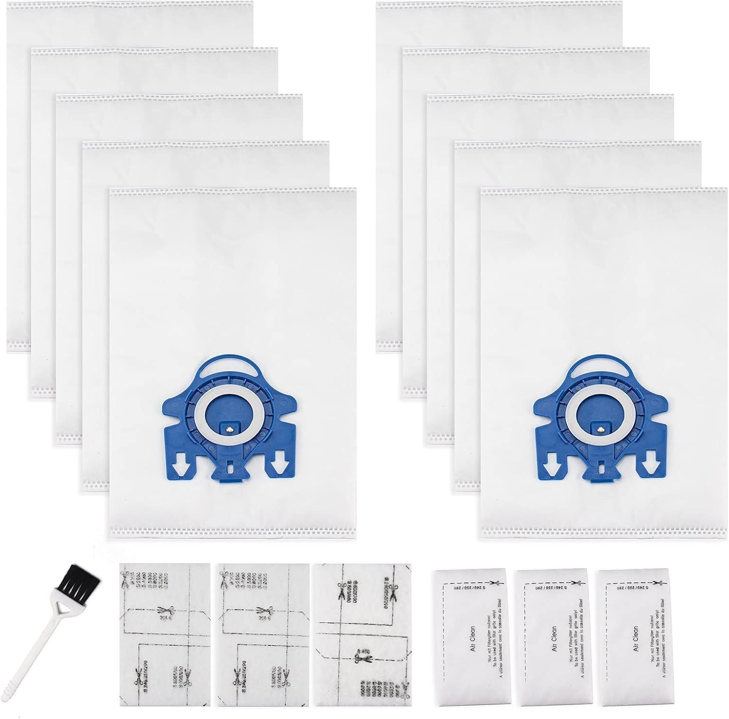 10 Packs 3D Airclean Bags Replacement or Miele GN Vacuum Cleaner Bags it or Miele Classic C2 C3 S2 S5 S8 S400 Series with Motor Protection ilters, AirClean ilters