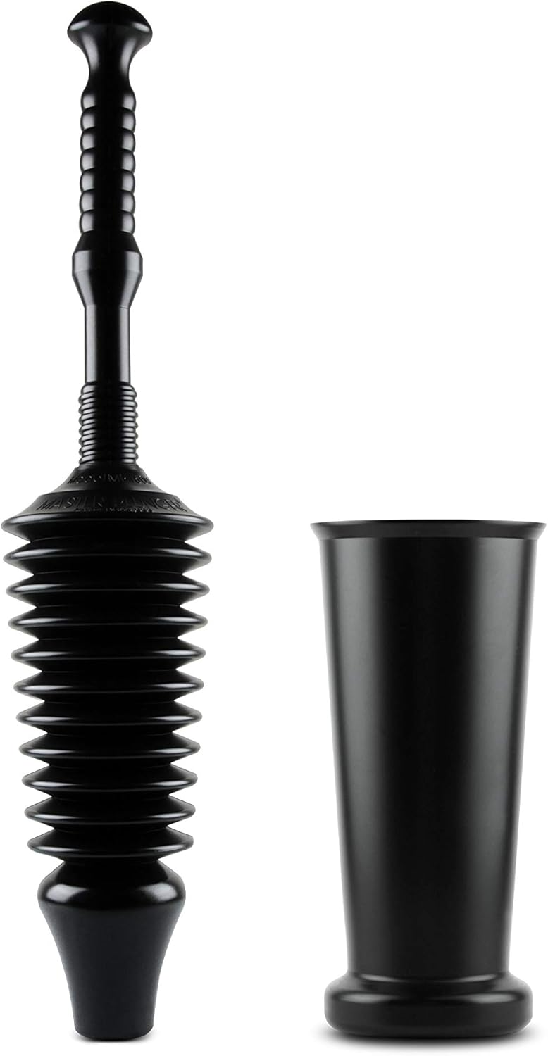 Master Plunger MP1600-TB 1.6 Gallon Low Flush Toilet Plunger with Funnel Nose Design. Tall Bucket included, Black