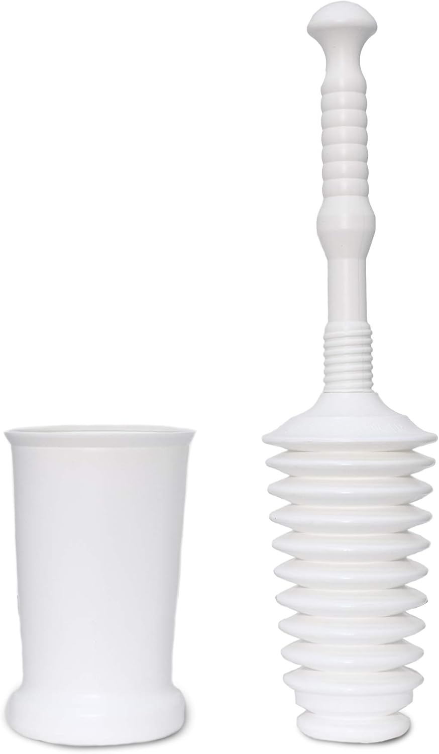 Master Plunger MP500-4TB Heavy Duty Bathroom Toilet Plunger Kit with Tall Bucket Caddy Equipped with Air Release Valve, White