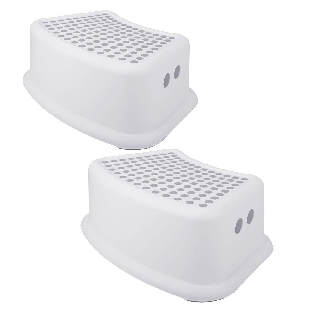 Step Stool or Kids 2 Pack , Toddlers Stool or Potty Training, Bathroom, Kitchen, Bedroom, Toy Room and Living Room. Toilet Stools with Sot Anti-Slip Grips or Saety, Stackable Grey