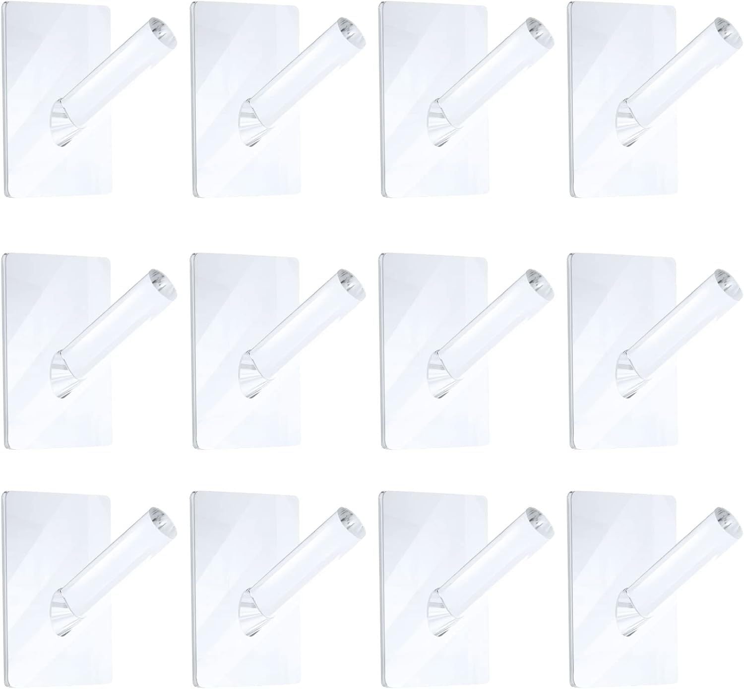 12 Pieces Acrylic Wall Mounted Coat Hooks Hat Rack Robe Single Organizer Adhesive Clear Wall Hook Decorative or Clothes, Hat, Towels Hanger Clear