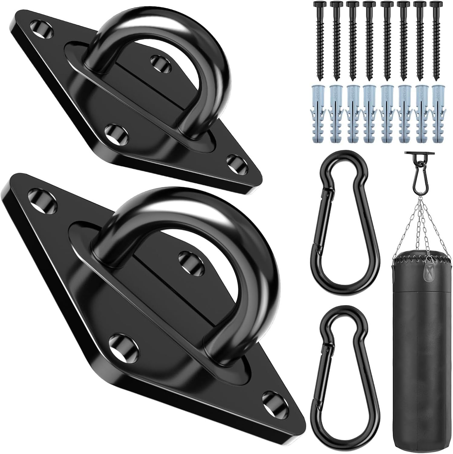 Heavy Duty Black Hammock Hooks Screws Bolts Included, Over 1700 lb Rust-Resistant Swing Hook Hardware, M10 Hanging Kit or Porch Yoga Seat Trapeze Indoor/Outdoor