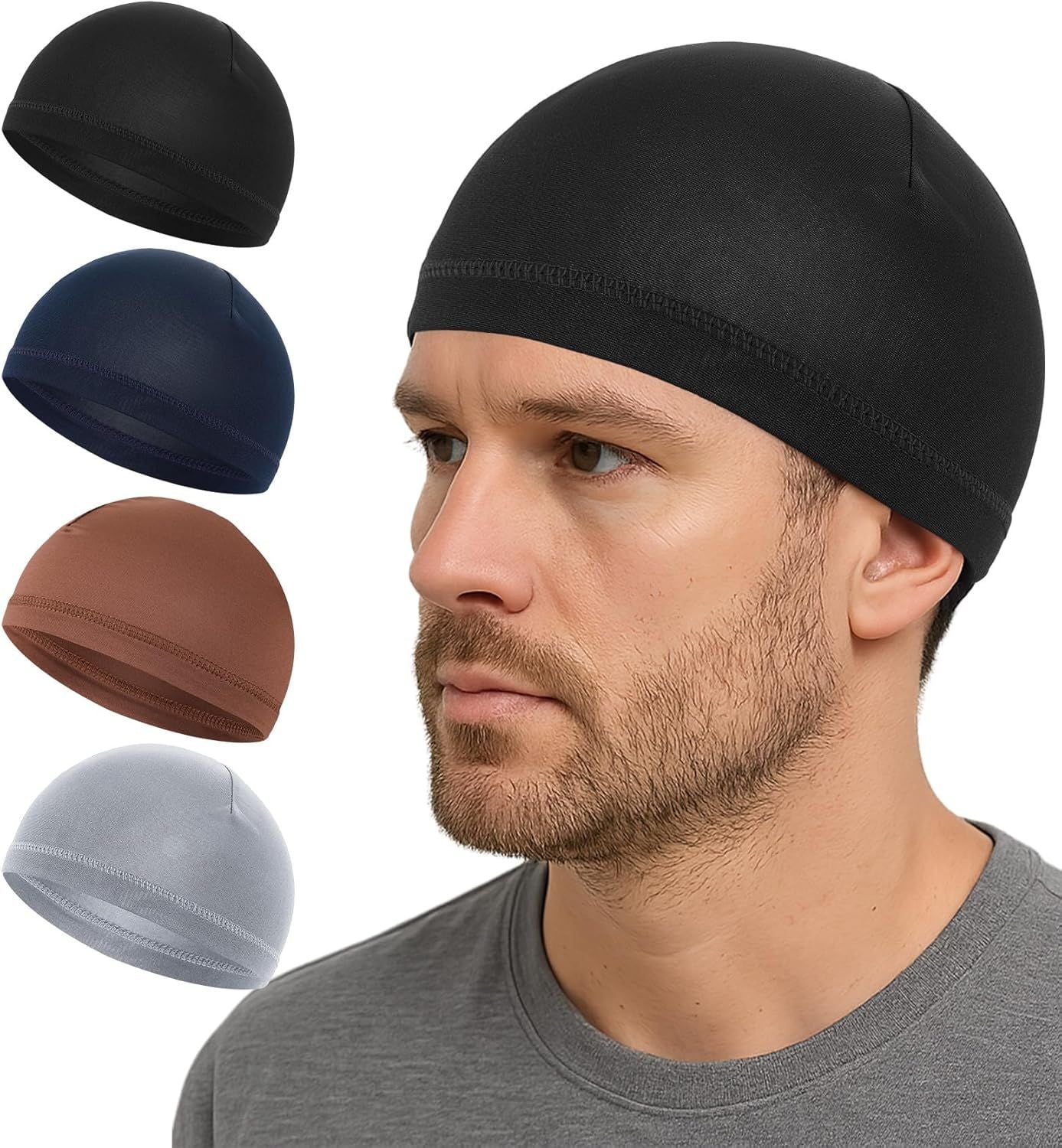 Sleep Cap Men, 4 Pcs Sleeping Cap for Men, Headcaps for Men's Sleeping 4 Colors, Stretch 20-23 Inch Multi-Colored