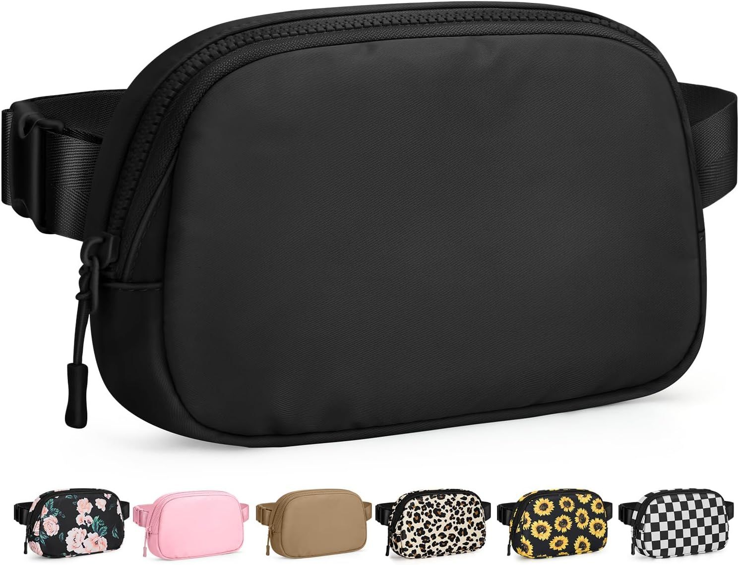 Fanny Packs for Women Cross Body Bag Waterproof Belt Bag with Adjustable Strap and Zipper Back Pocket Small Crossbody Bags Fashion Waist Packs for Workout Travelling Black