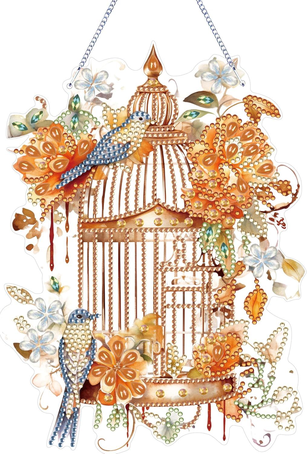 Diamond Art Painting Hanging Pendant Kit,DIY Flower Birdcage Crystal Art Hanging Sign,Diamond Window Hanging Wreath Ornament for Home Decor 365 , MHL-35