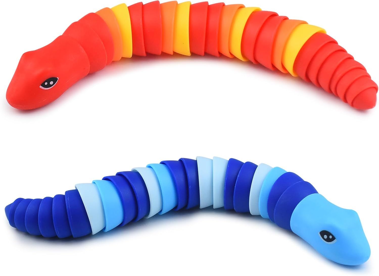 2 PCS Fidget Snakes Toys for Adults,3D Articulated Caterpillar Sensory Stress Relief Flexible Hand Toy, Ideal Party Favor Colorful Office Desk Toys Blue+Red
