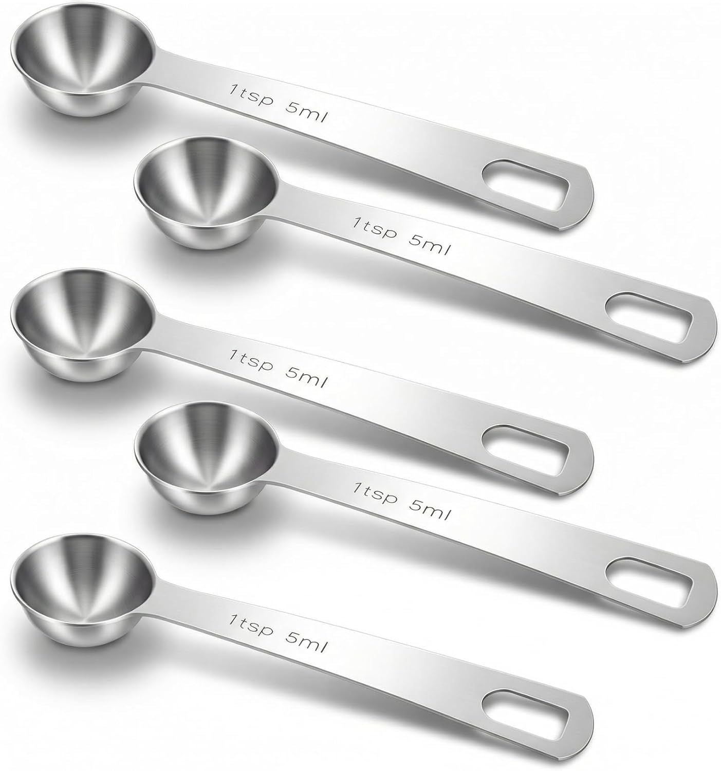 5PCS Teaspoon Measuring Spoon, 4.72 inch Stainless Steel 1 Tsp Measuring Spoon Set for Kitchen Ingredients Silver, 5ml
