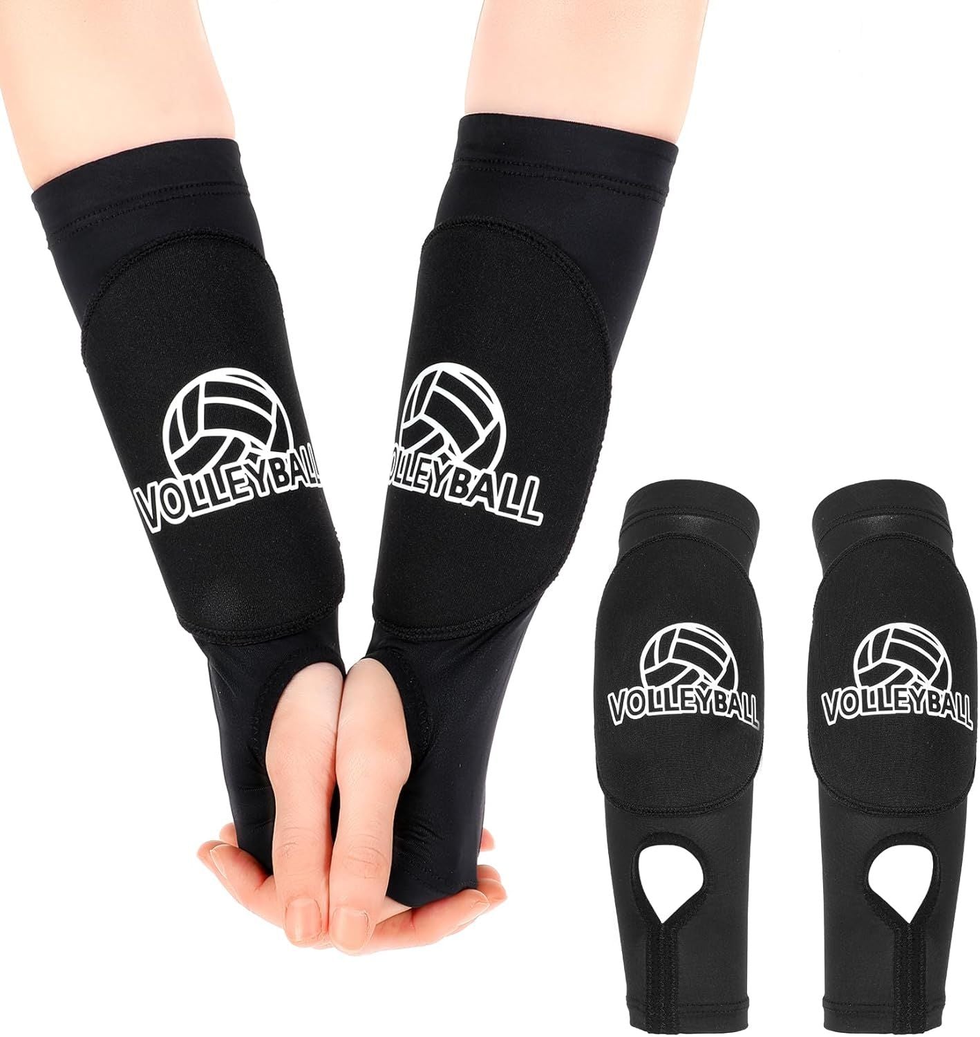 Arm Sleeves for Volleyball, 10.2" Girls Volleyball Arm Sleeves with Soft Foam Arms Pads & Thumb Hole for Kids Youth Girls Black, 1 Pair