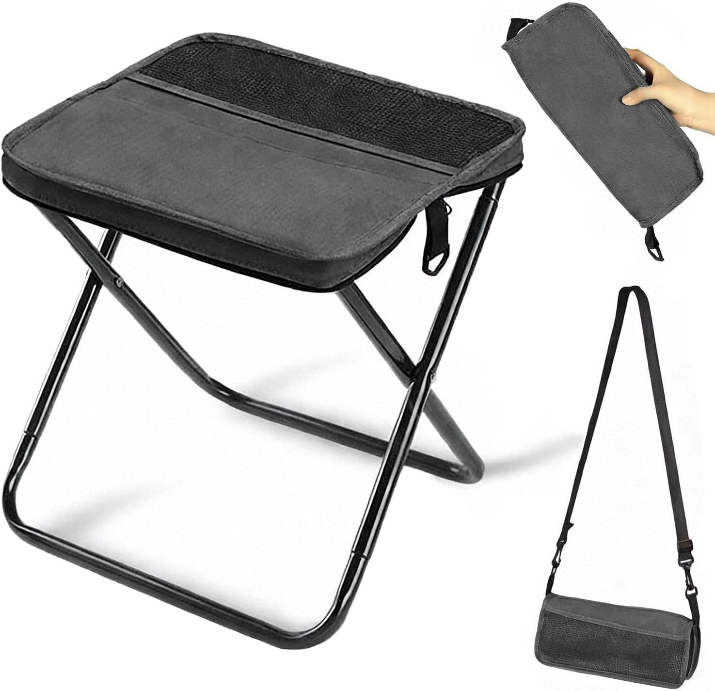 Outdoor Backpack Folding Stool, Pencil Case Stool, Portable Lightweight Camping Gear, Sports Folding Chair, Handbag Stool Crossbody Bag Stool | Black