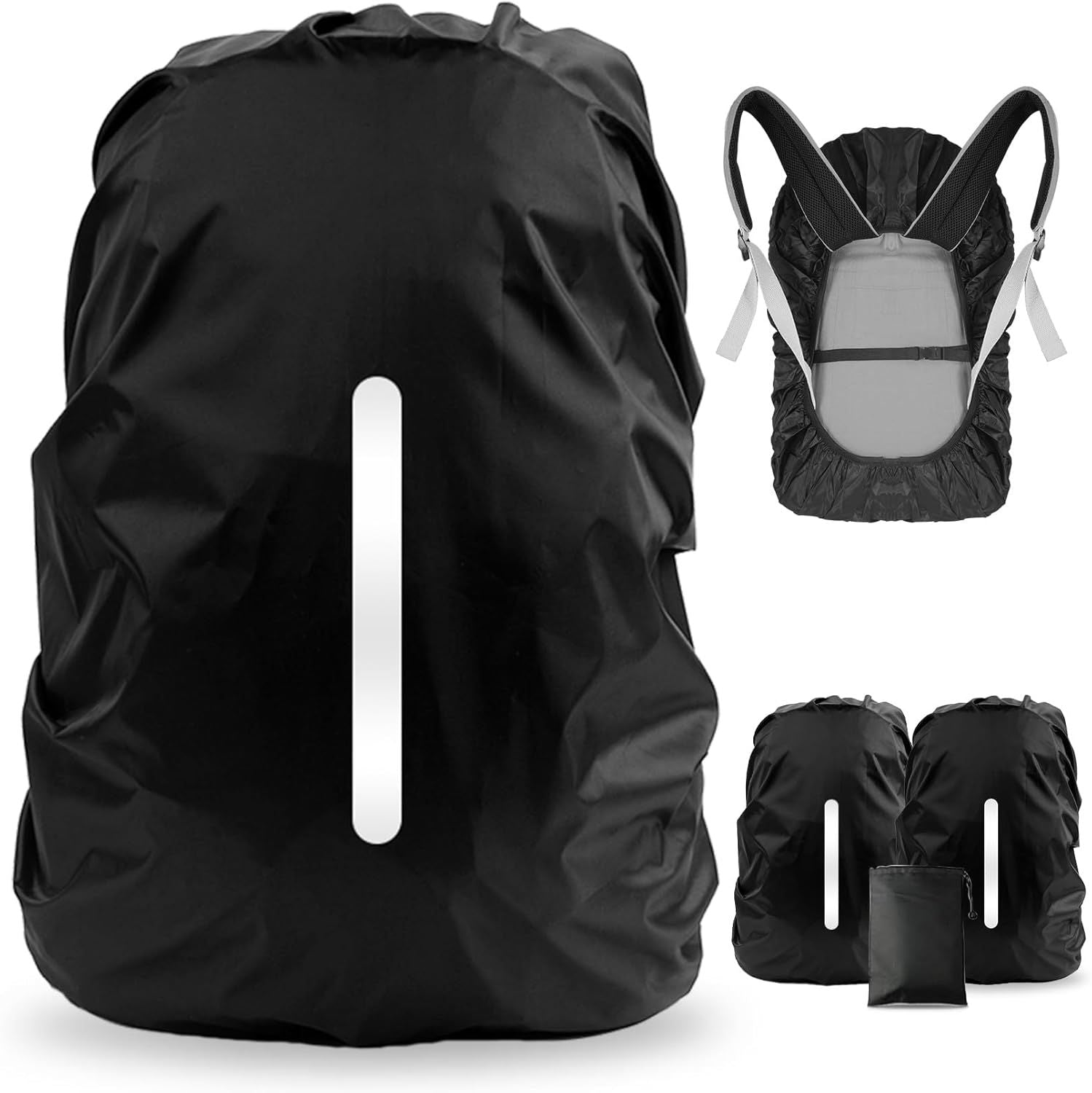 2 Pack Waterproof Rain Cover for Backpack, Reflective Rainproof Protector for Anti-Dust and Anti-Theft,M Size for 30L-40L Backpack , 2 Pcs Black