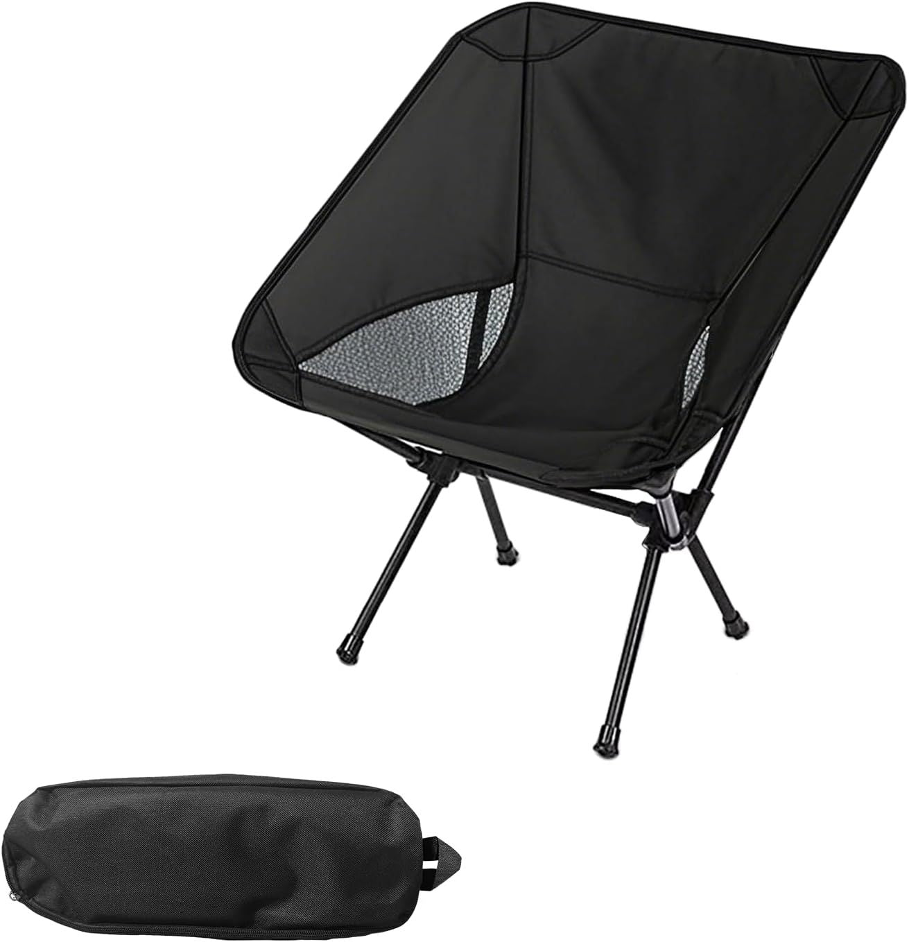 Portable Camping Chair Lightweight Foldable Outdoor Chair for Hiking Camp Backpacking Lawn Beach Fishing Picnic with Carry Bag Black