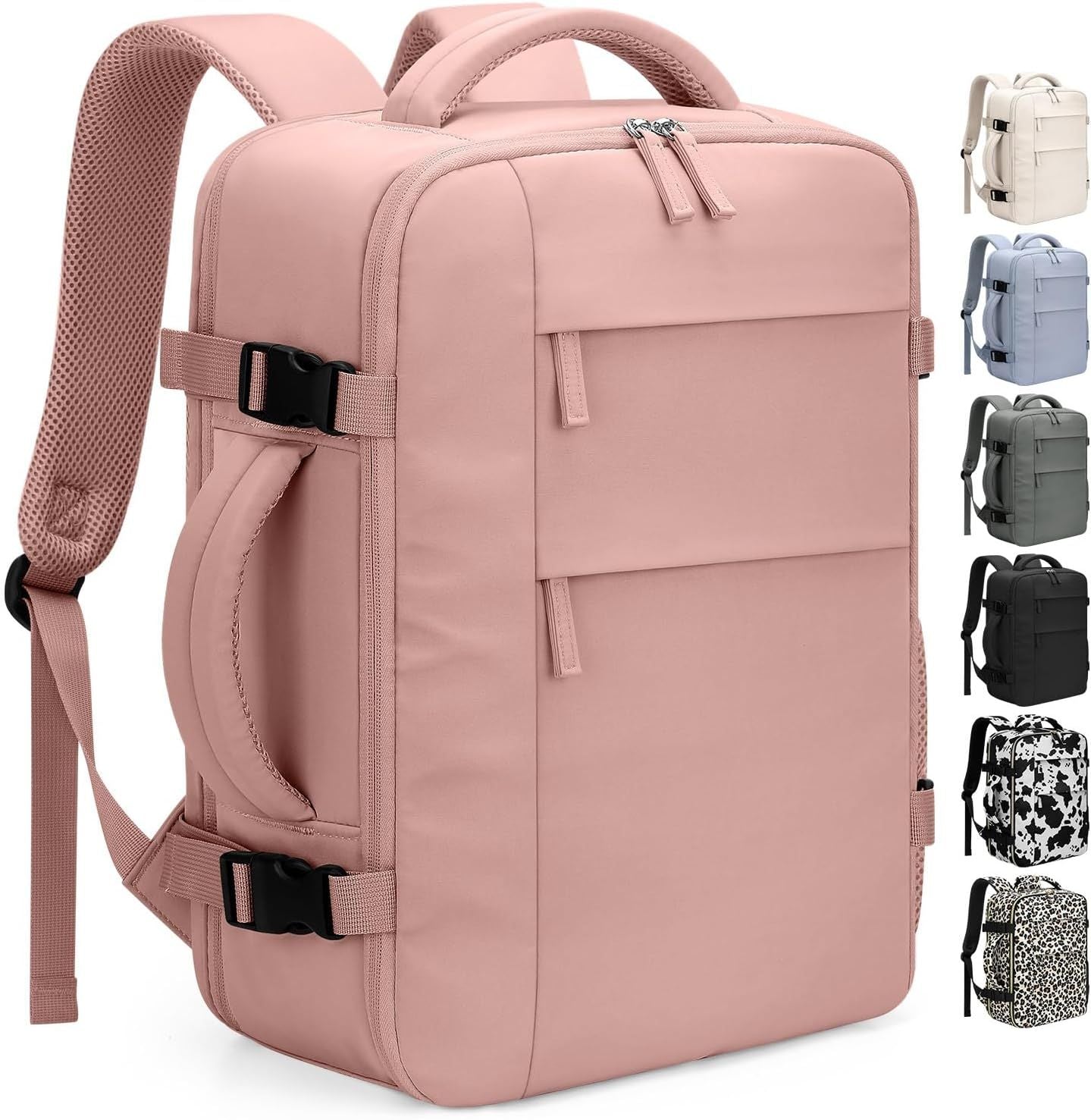 Travel Backpack for Women Man, Waterproof Personal Item Travel Bag Airline Approved Laptop Backpack Bookbag Weekender bags for Business,Travel, Work Fits 15.6 inch Laptop Medium,Pink