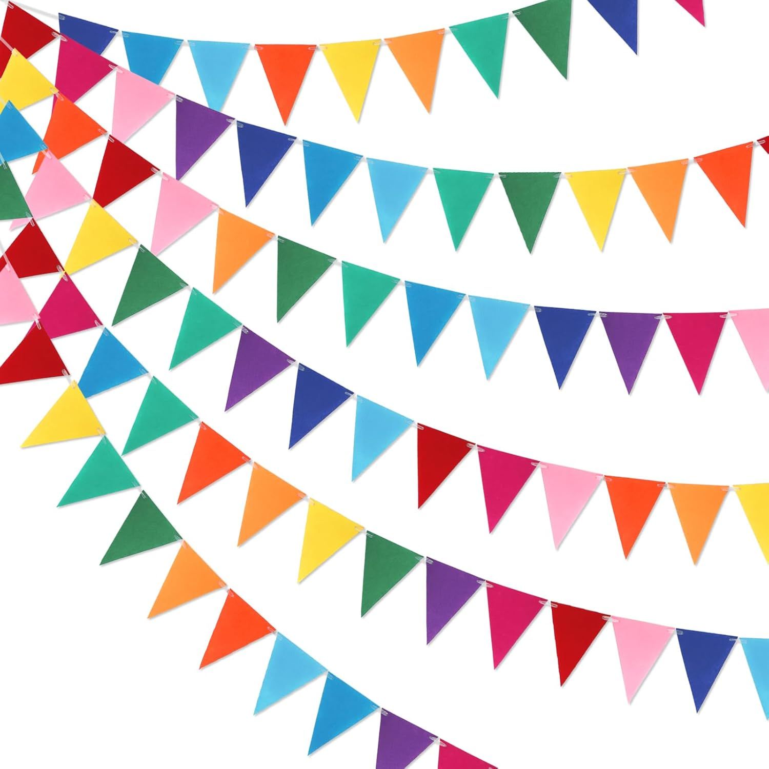 Pennant Banner Flags - 6-Pack Pre-Strung Rainbow Party Garland | Felt Triangle Bunting for Birthdays, Baby Showers, Weddings, Pride, Carnival and Festival Decorations