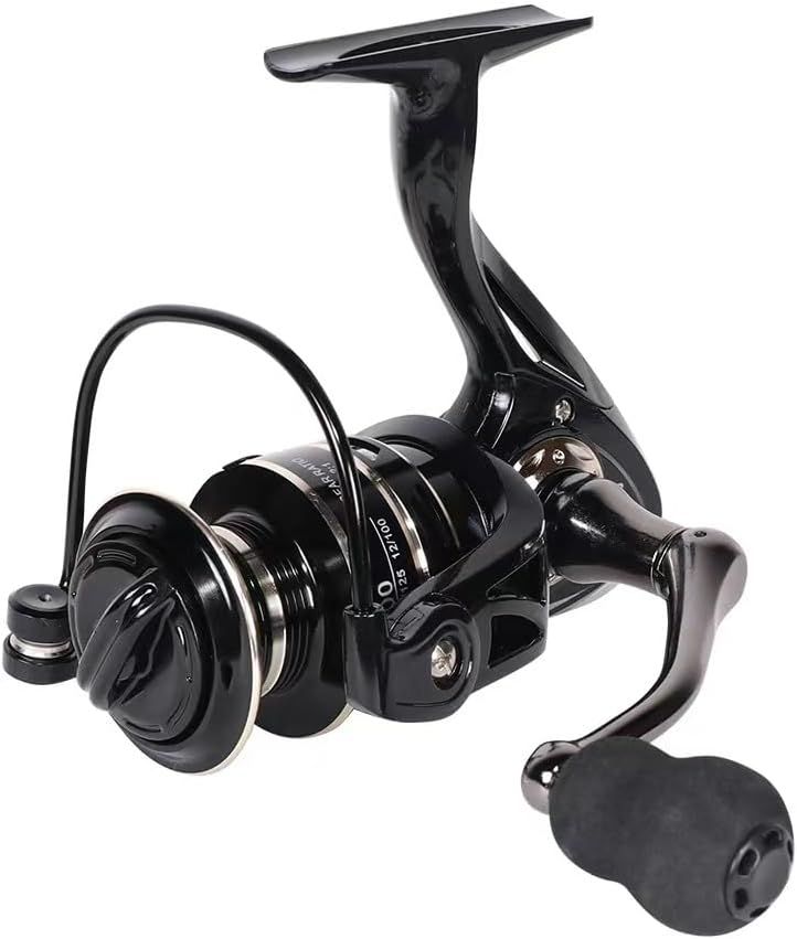 All Metal Spinning Fishing Reel - Ultra Smooth 5.2:1 Gear Ratio Saltwater Freshwater - Corrosion Resistant CNC Machined Fish Reel for Surfcasting Kayak - 1000 Size Black
